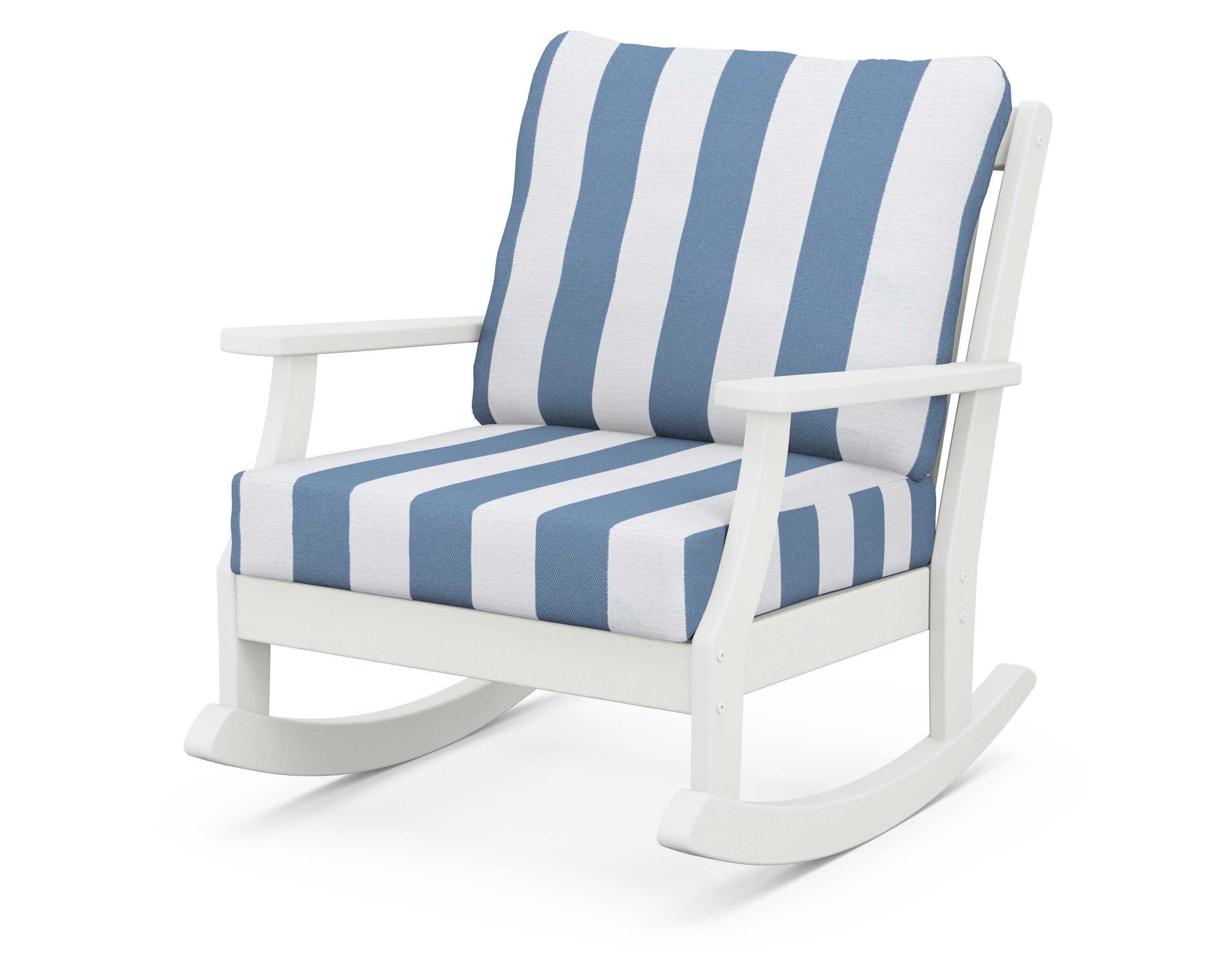Braxton Deep Seating Rocking Chair in Vintage White / Cabana Stripe Sky Blue