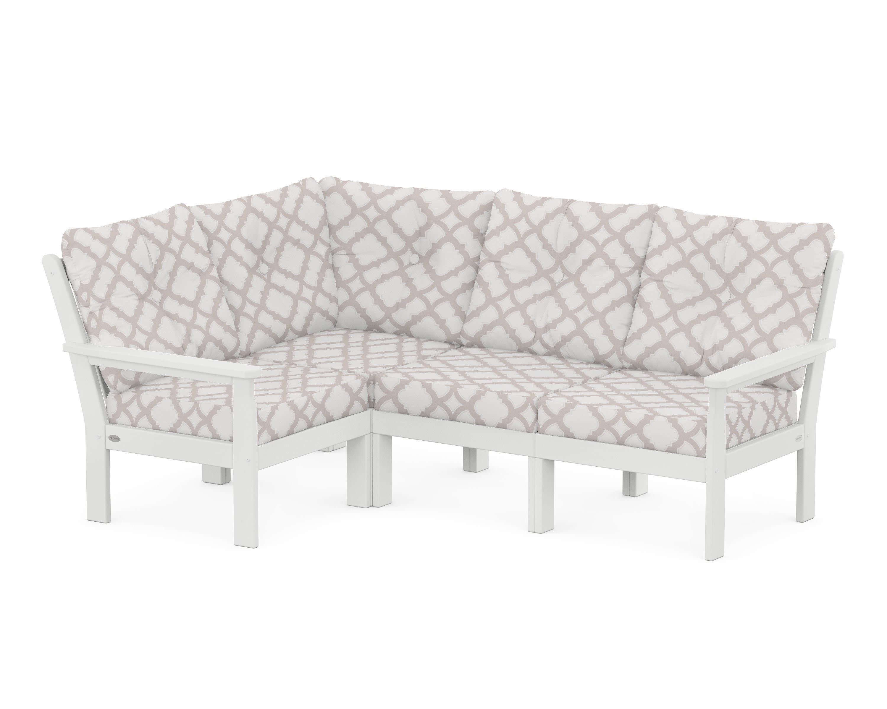 Vineyard 4-Piece Sectional in White / Trellis Dune Burlap