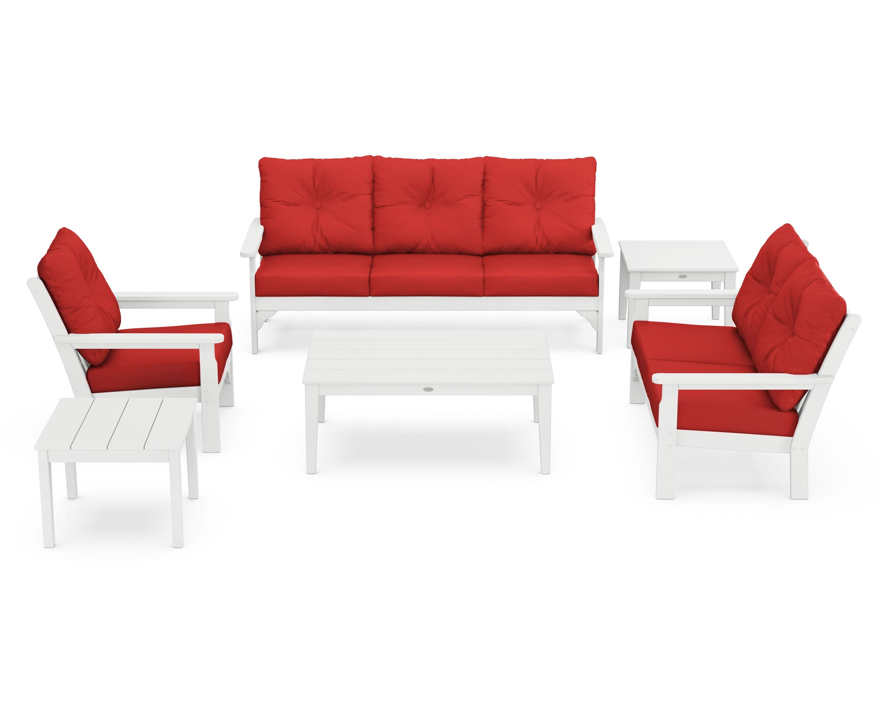 Vineyard 6-Piece Deep Seating Set in White / Crimson Linen