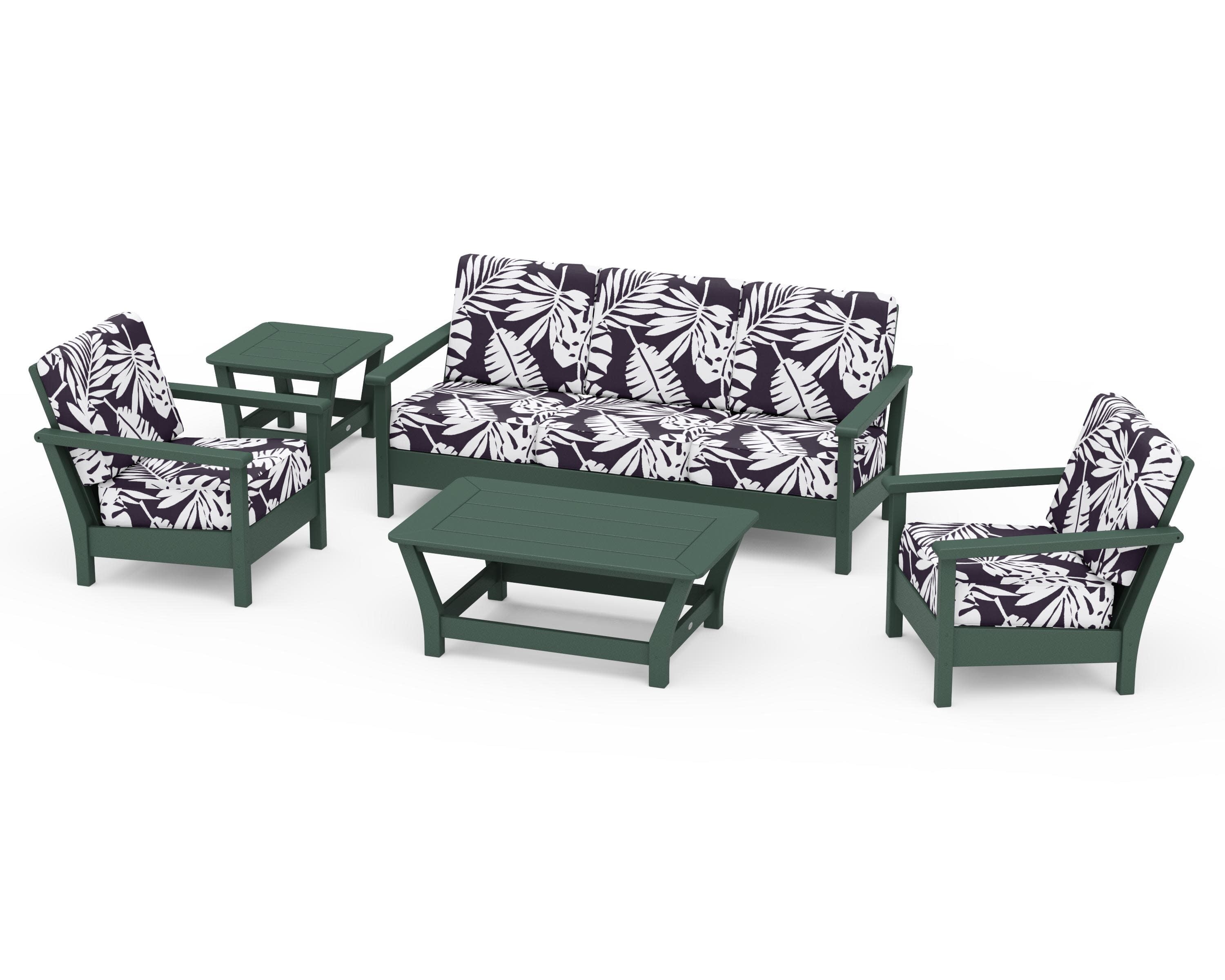 Harbour 5-Piece Deep Seating Set in Green / Leaf Navy