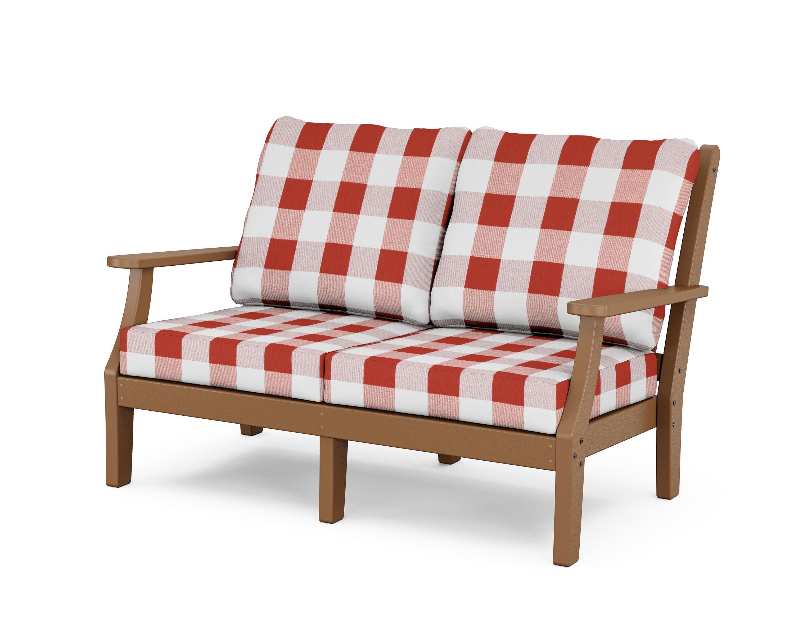 Wovendale Deep Seating Loveseat in Teak / Buffalo Plaid Crimson