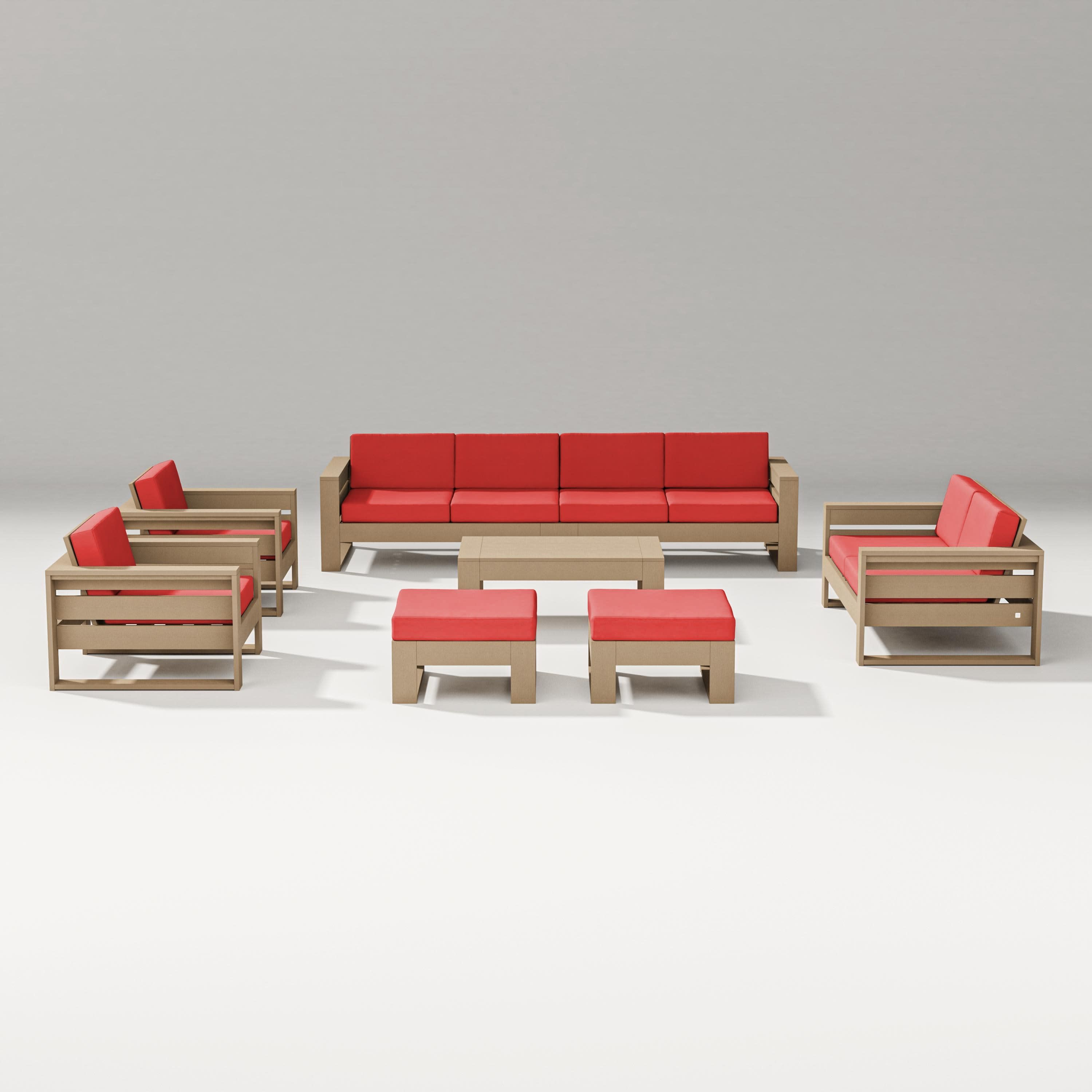 Latitude 8-Piece Lounge Sofa Set in Vintage Sahara / Crimson Linen