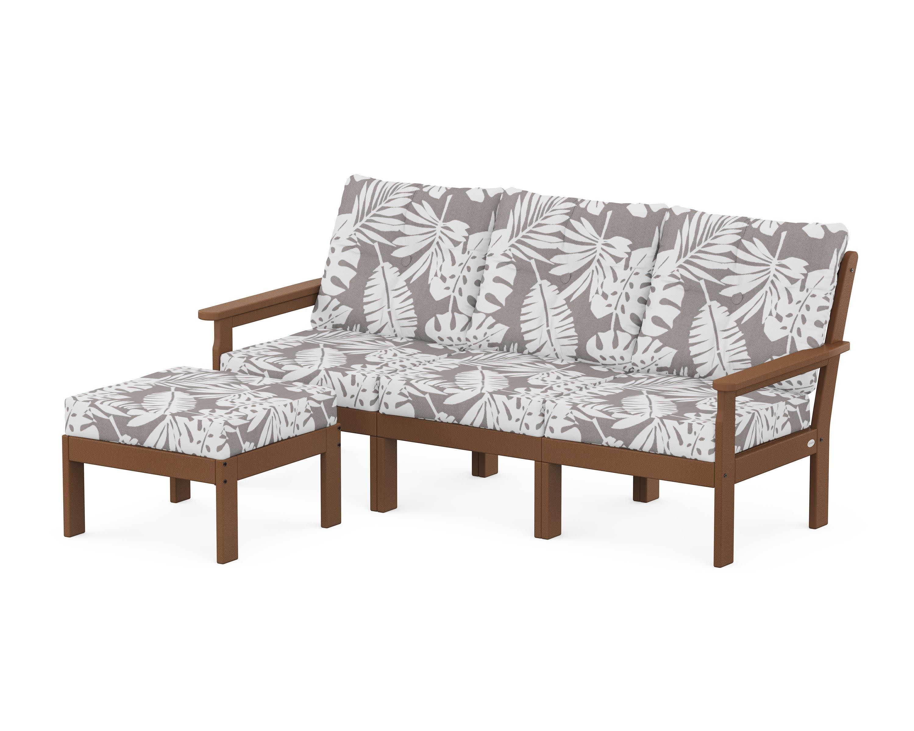 Vineyard 4-Piece Sectional with Ottoman in Teak / Leaf Grey Mist