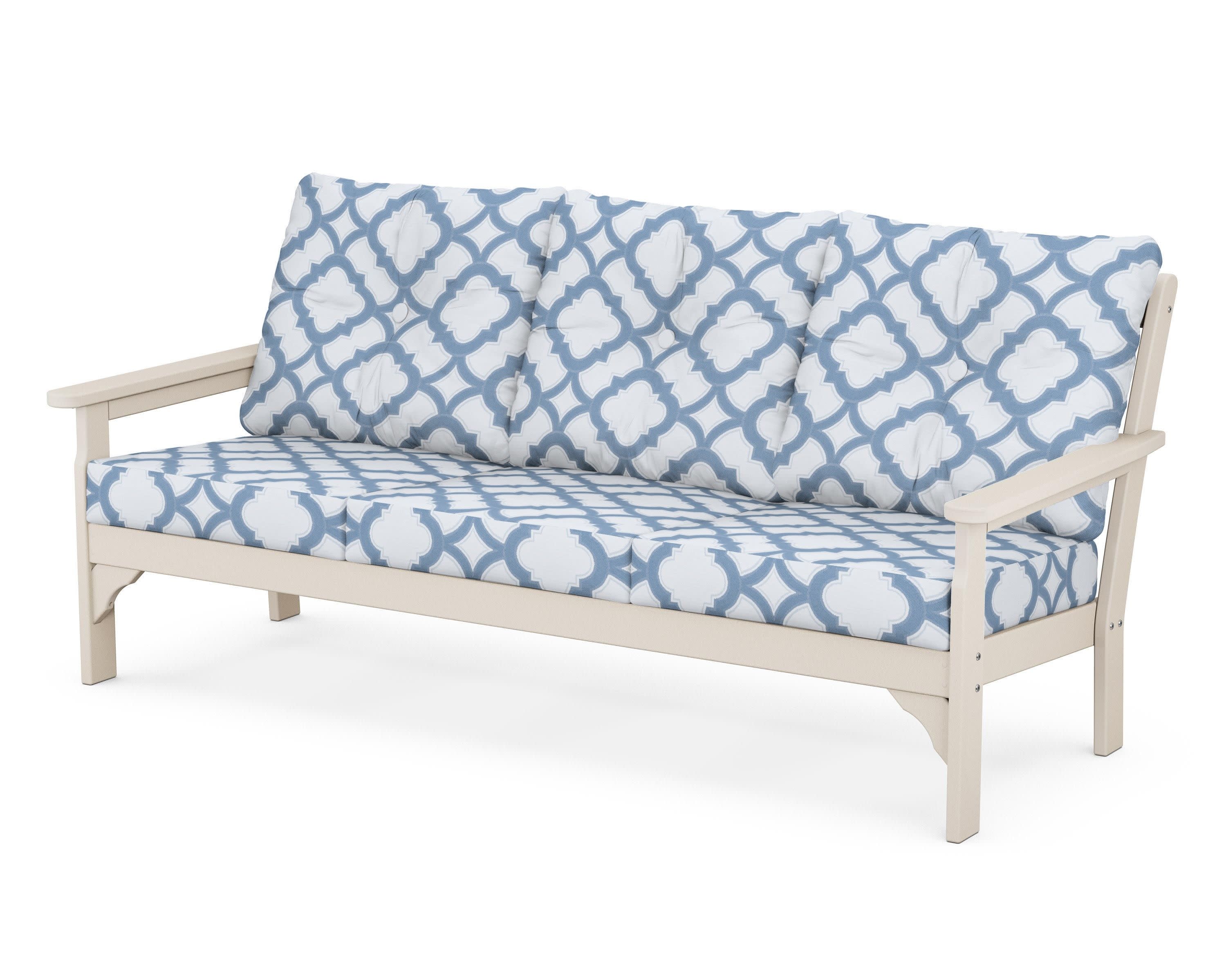 Vineyard Deep Seating Sofa in Sand / Trellis Sky Blue