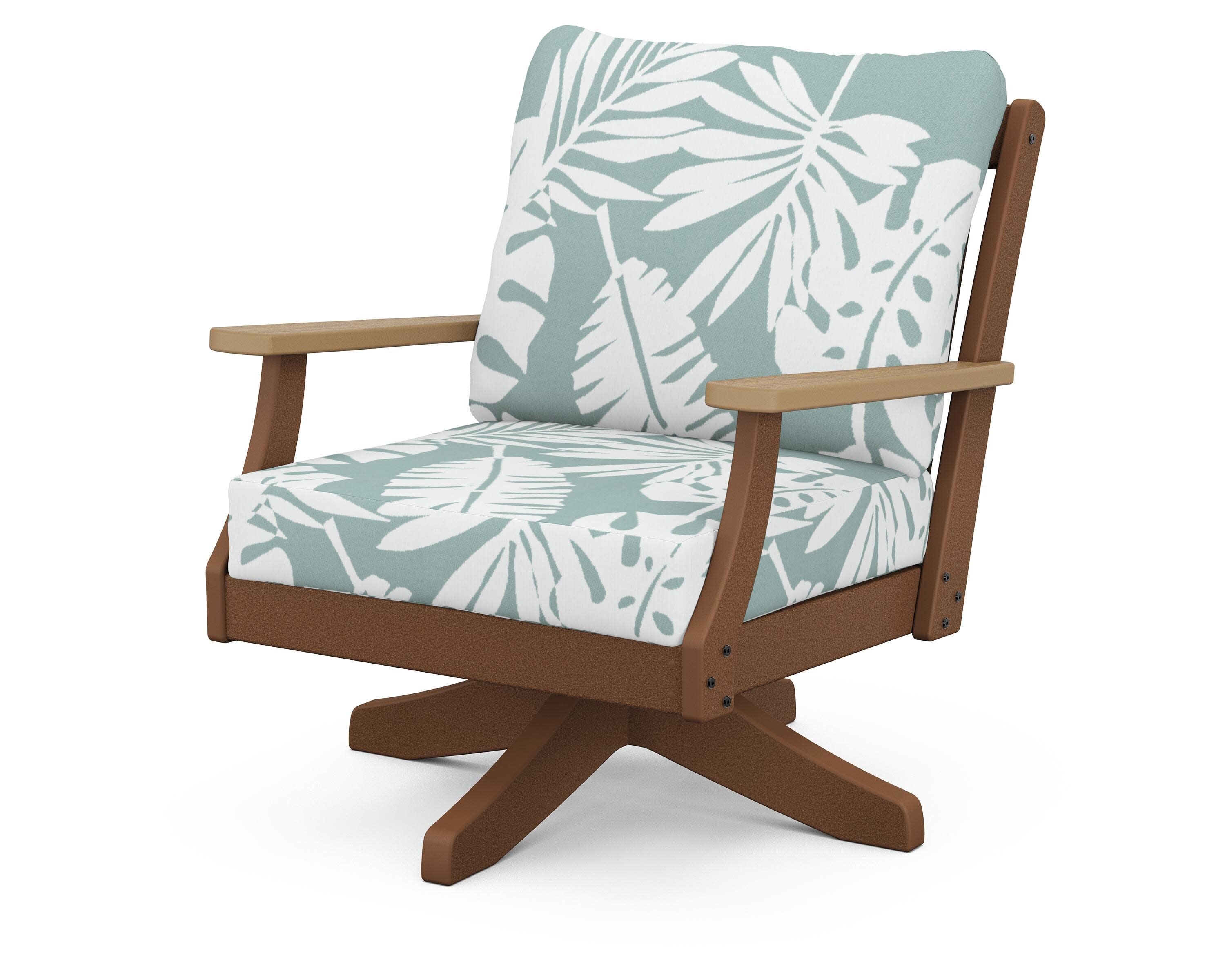 Braxton Deep Seating Swivel Chair in Teak / Natural / Leaf Glacier Spa