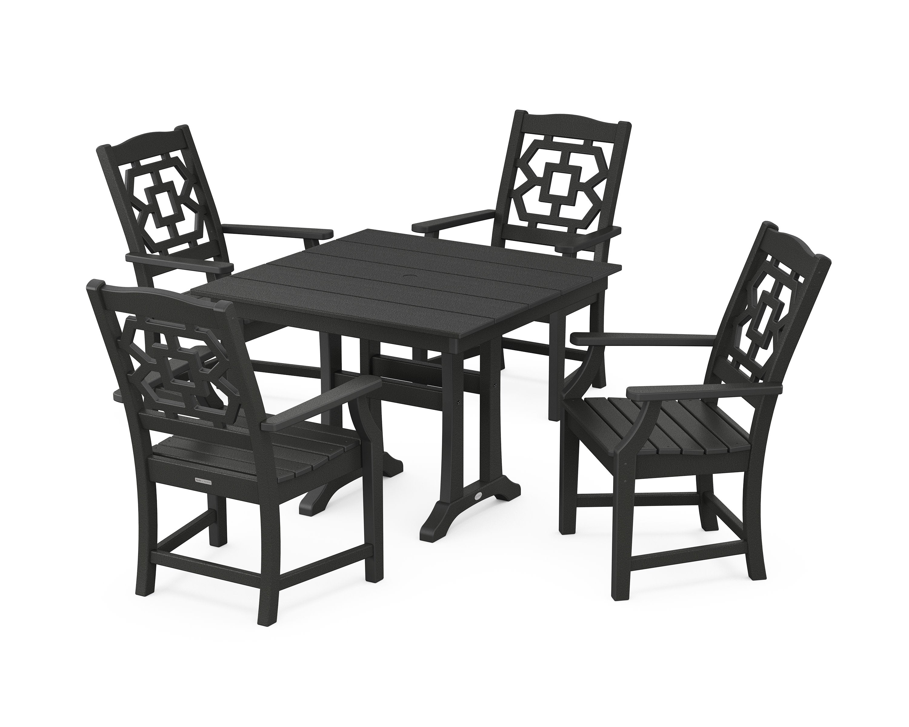 Chinoiserie 5-Piece Farmhouse Dining Set with Trestle Legs in Black