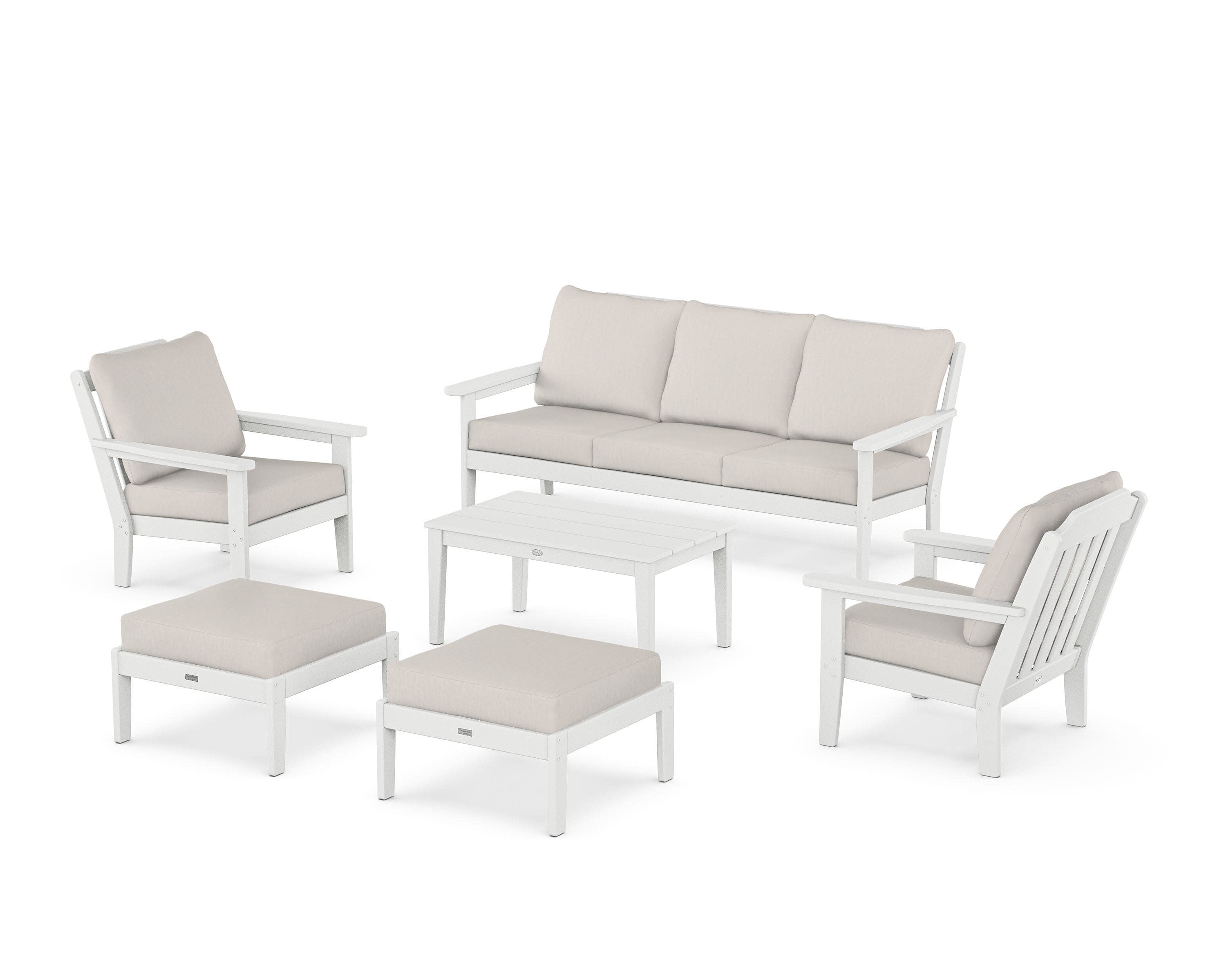 Cottage 6-Piece Lounge Sofa Set in White / Cast Ash