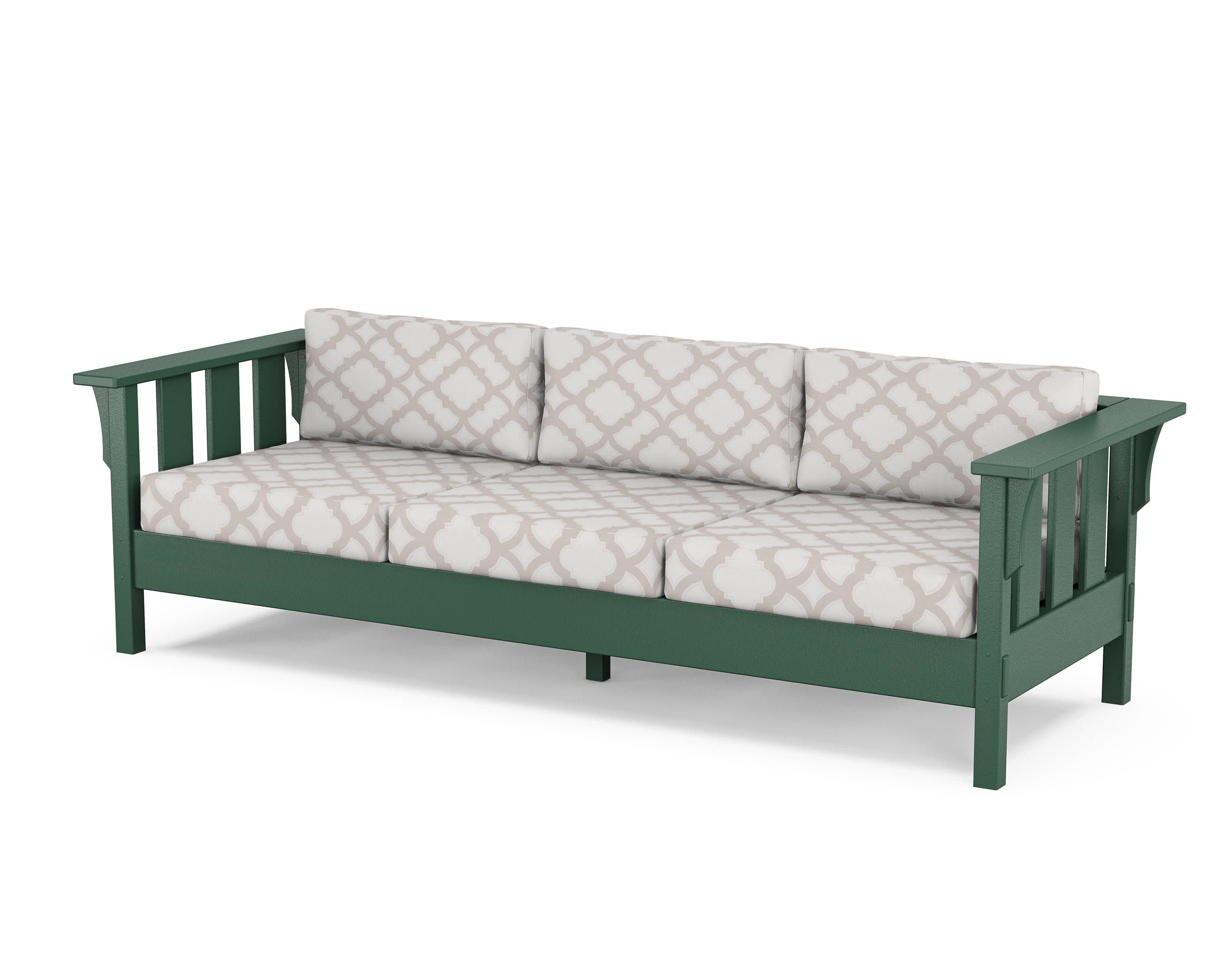 Acadia Deep Seating Sofa in Green / Trellis Dune Burlap
