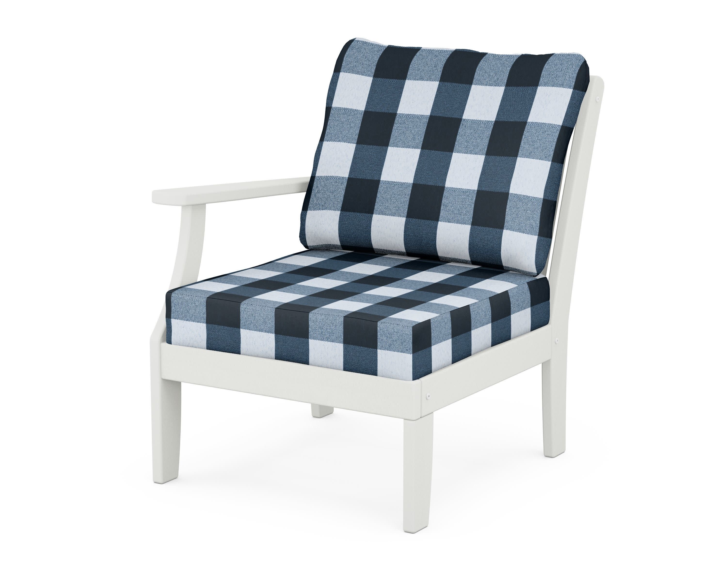 Braxton Modular Left Arm Chair in Vintage White / Buffalo Plaid Marine Indigo