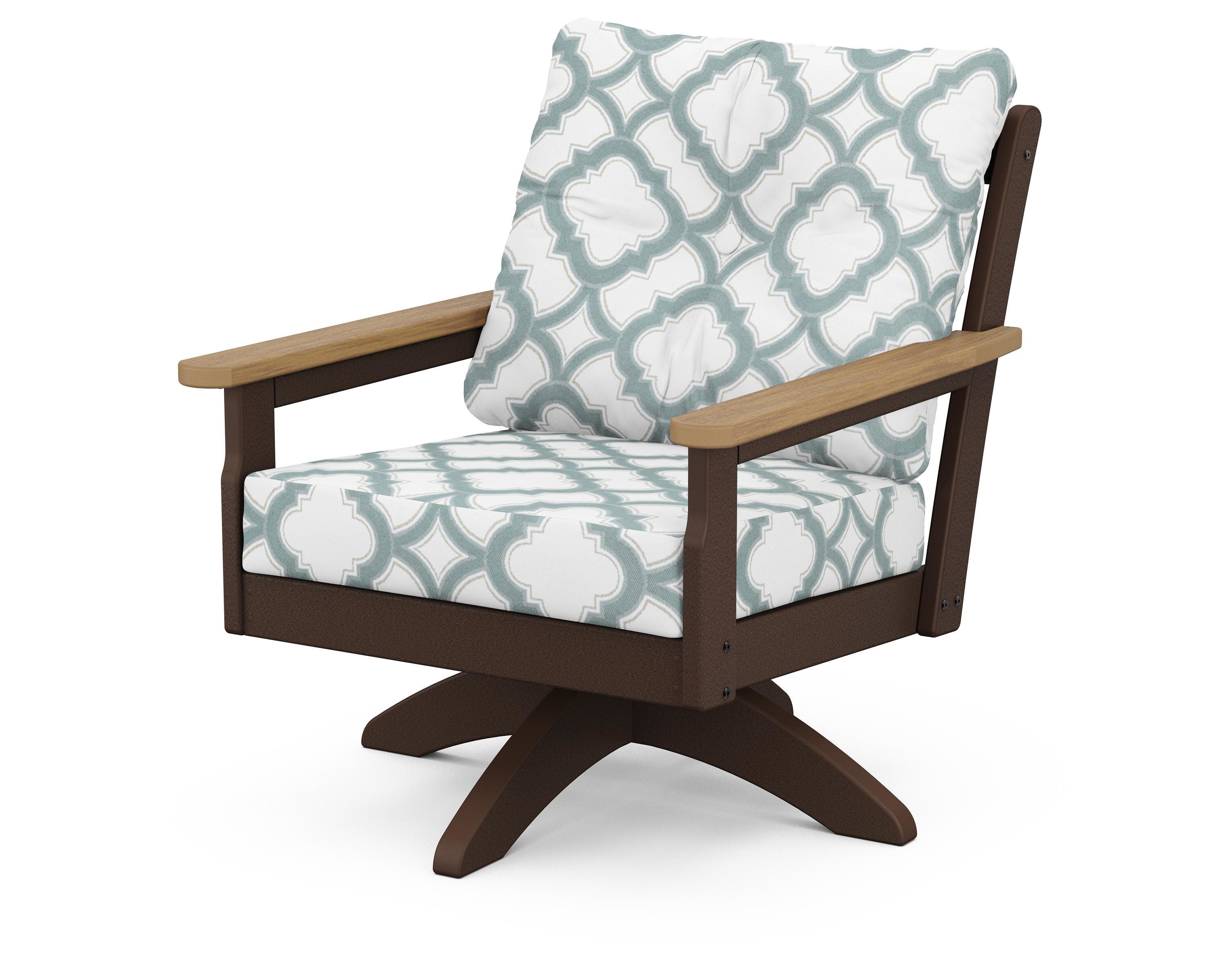 Vineyard Deep Seating Swivel Chair in Mahogany / Natural / Trellis Glacier Spa