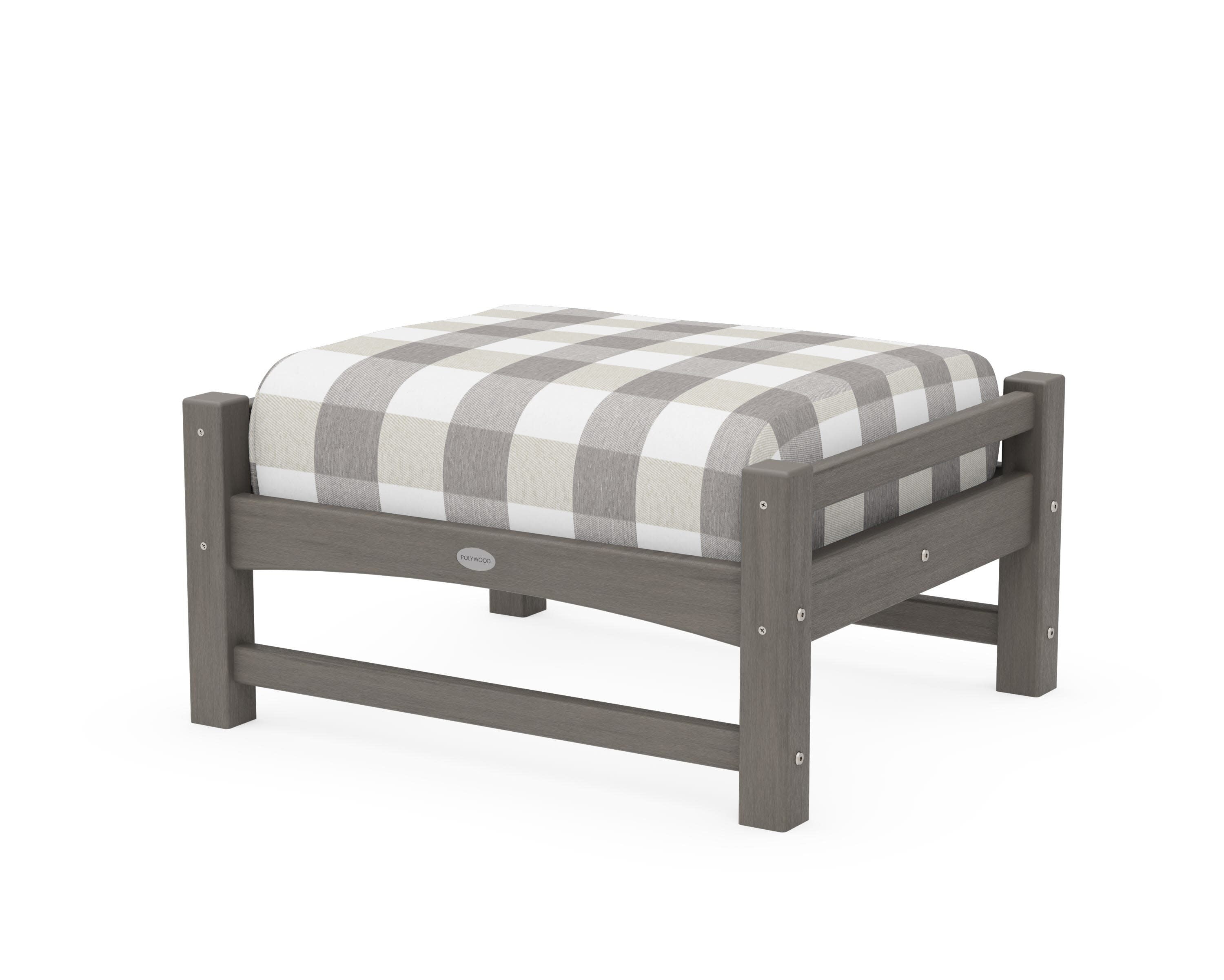 Club Ottoman in Driftwood / Buffalo Plaid Grey Mist