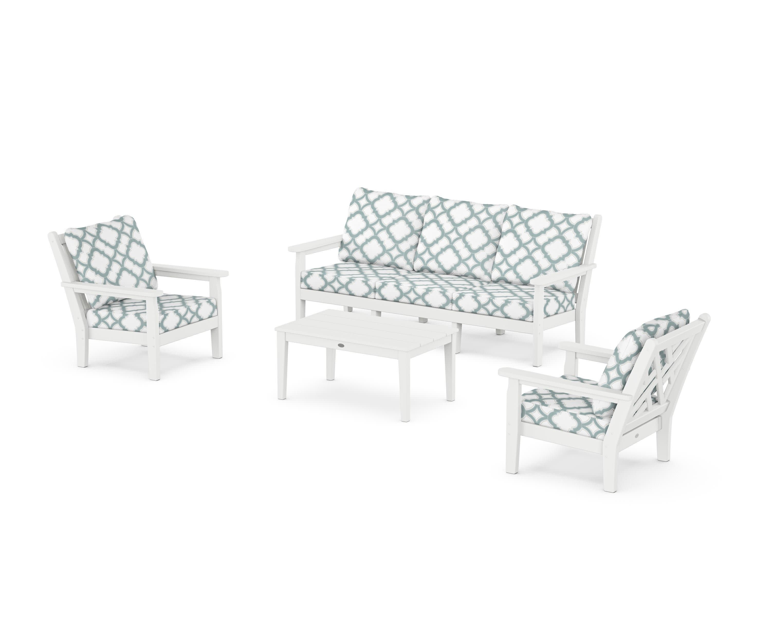 Chippendale 4-Piece Deep Seating Set with Sofa in White / Trellis Glacier Spa