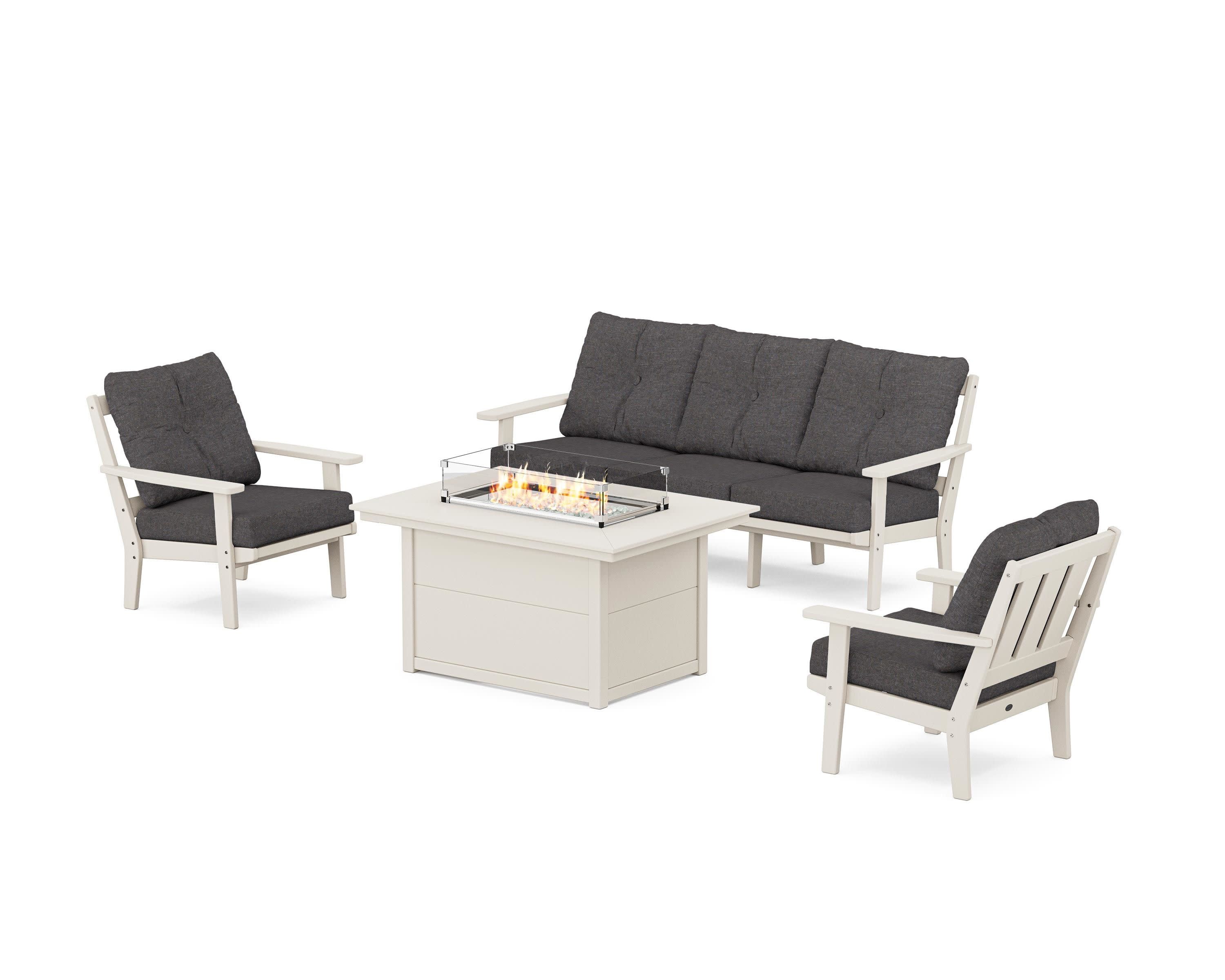 Oxford Deep Seating Fire Pit Table Set in Sand / Ash Charcoal