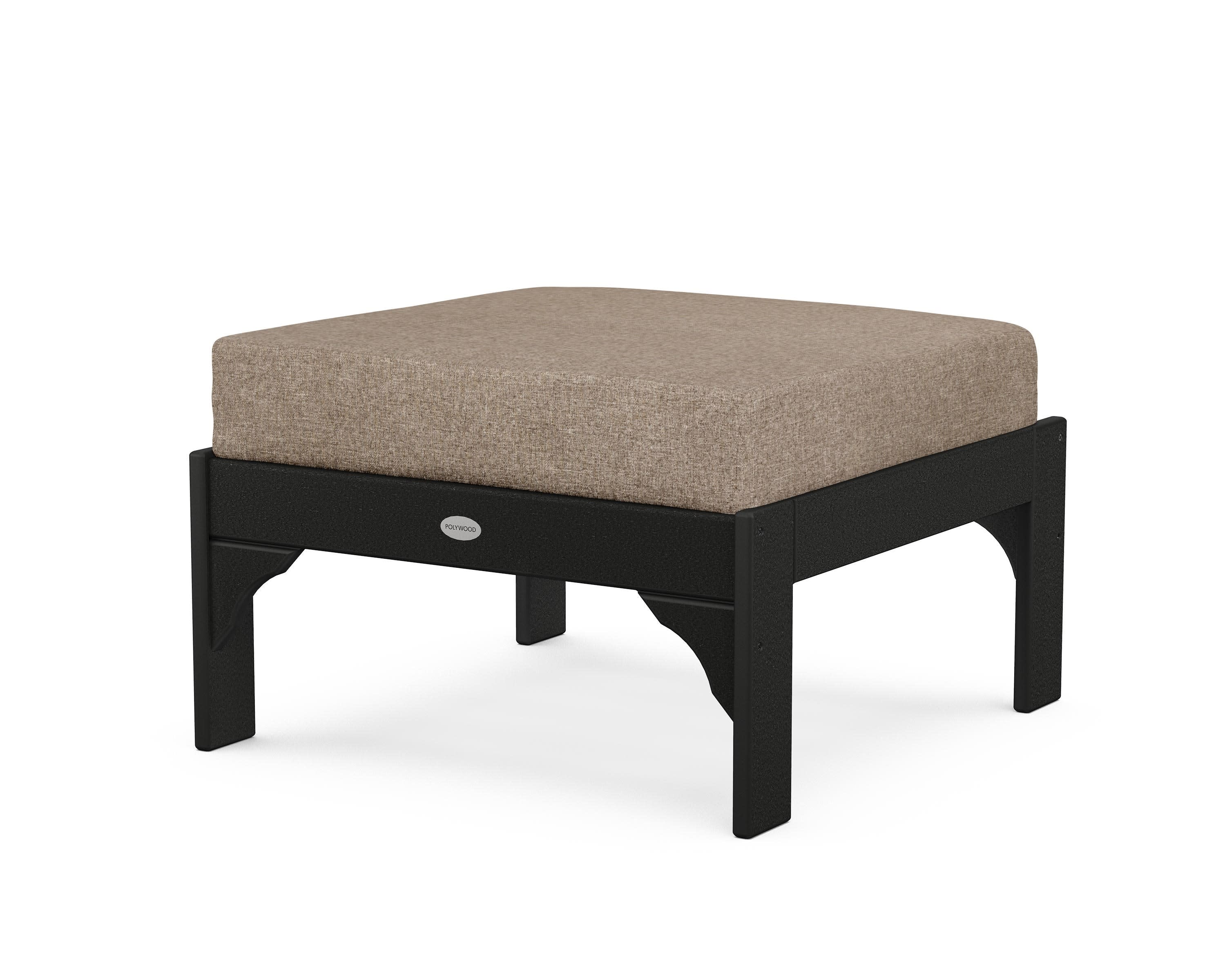 Vineyard Deep Seating Ottoman in Black / Spiced Burlap