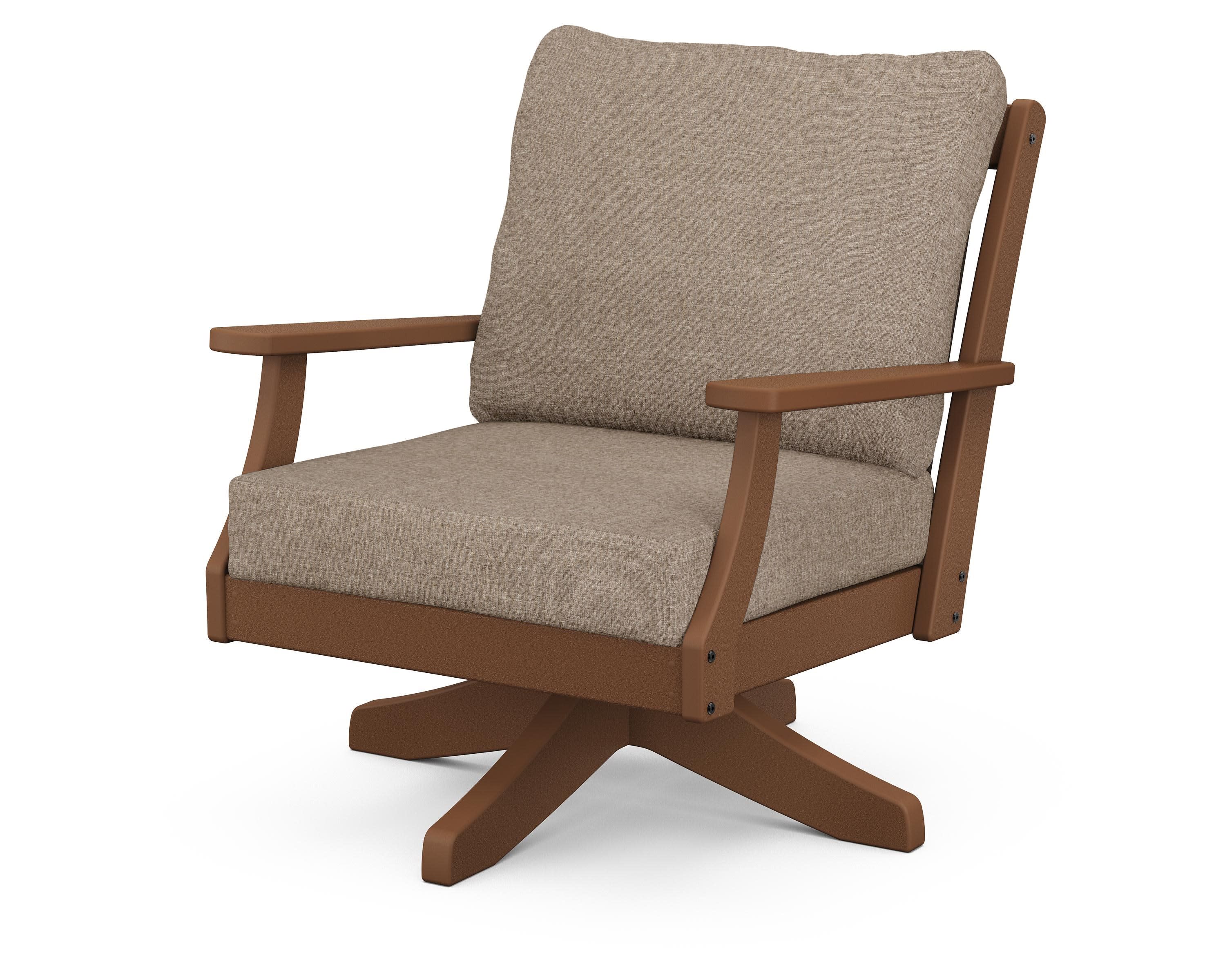 Braxton Deep Seating Swivel Chair in Teak / Spiced Burlap