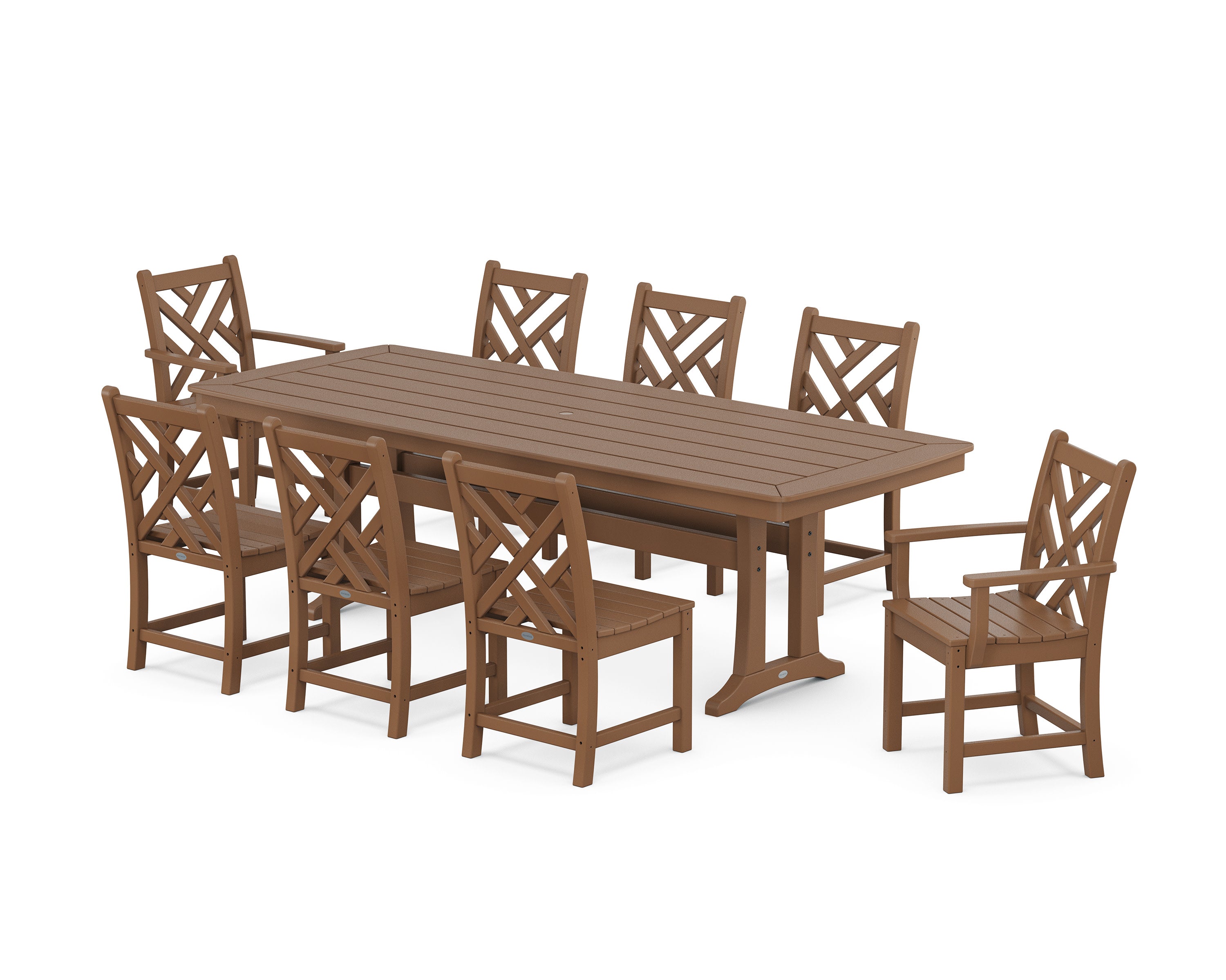Chippendale 9-Piece Dining Set with Trestle Legs in Teak