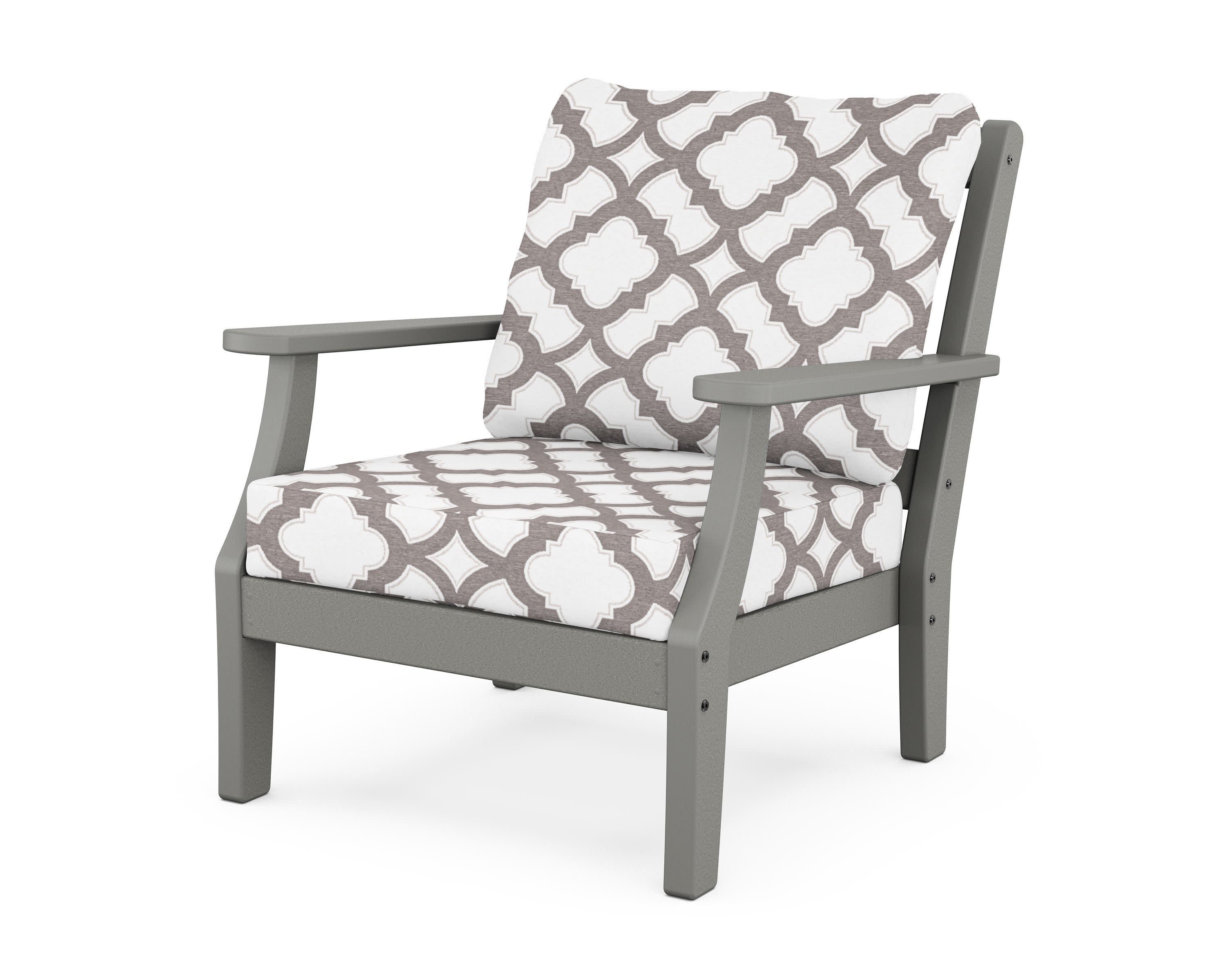 Chinoiserie Deep Seating Chair in Slate Grey / Trellis Grey Mist