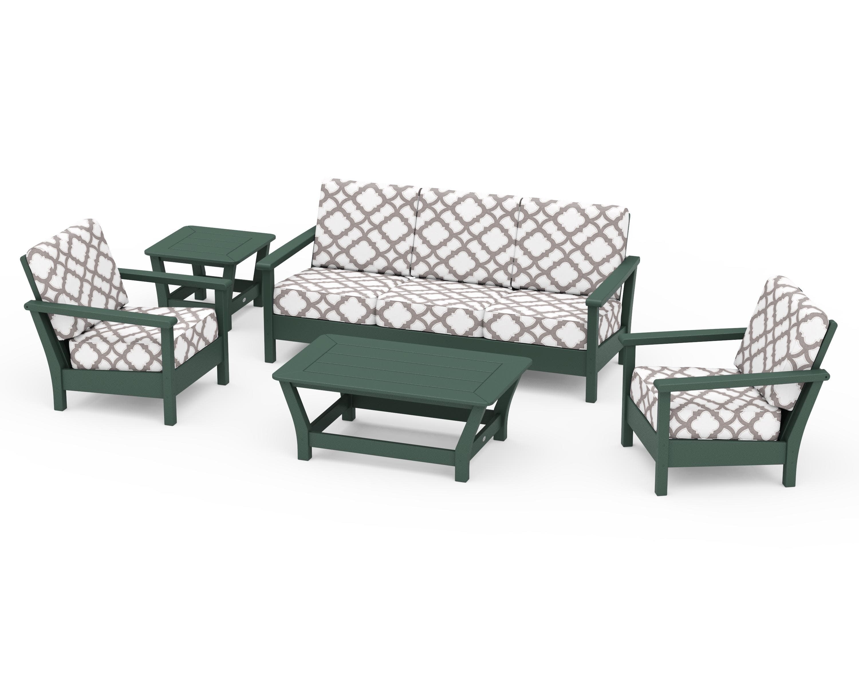 Harbour 5-Piece Deep Seating Set in Green / Trellis Grey Mist