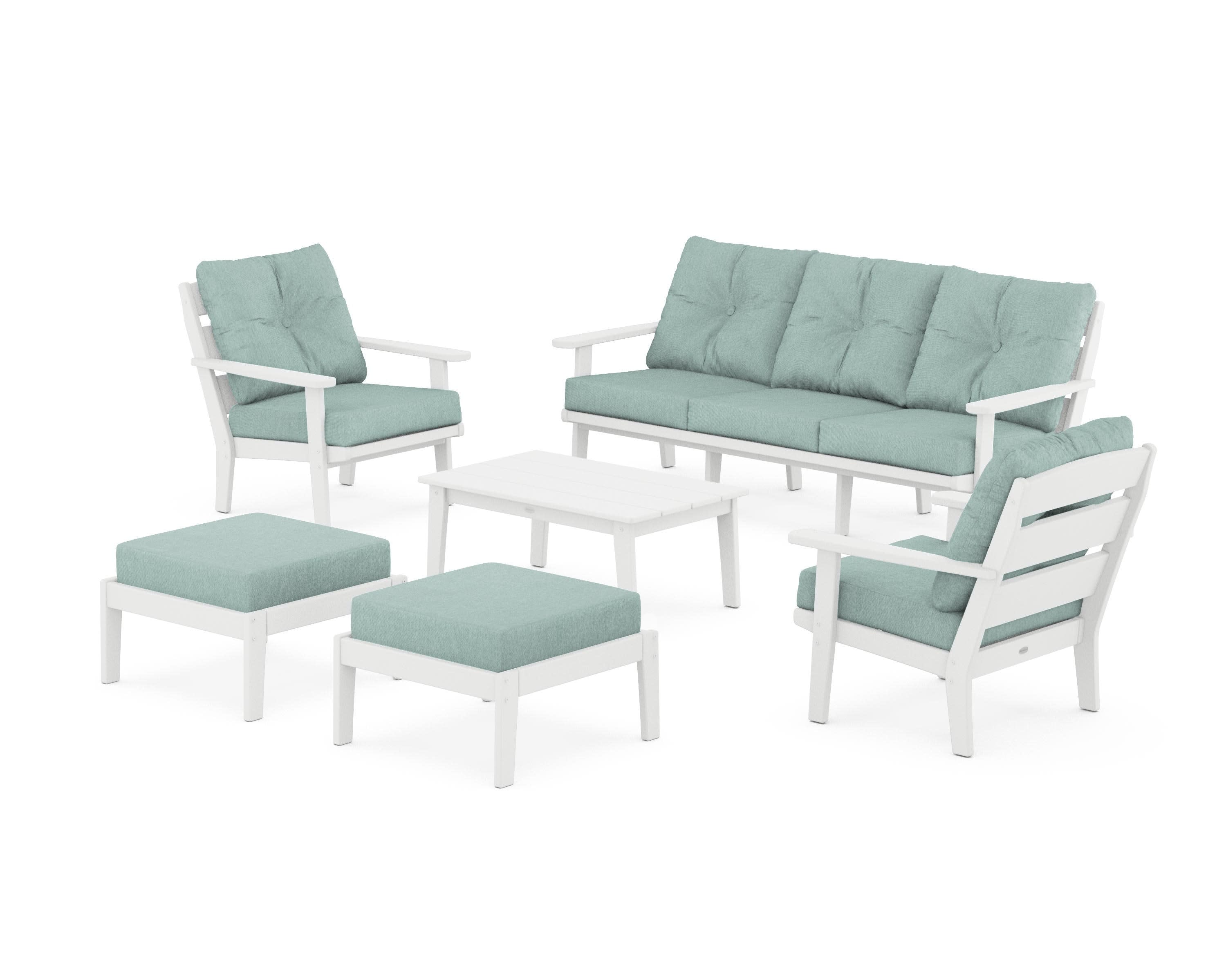 Lakeside 6-Piece Lounge Sofa Set in White / Glacier Spa