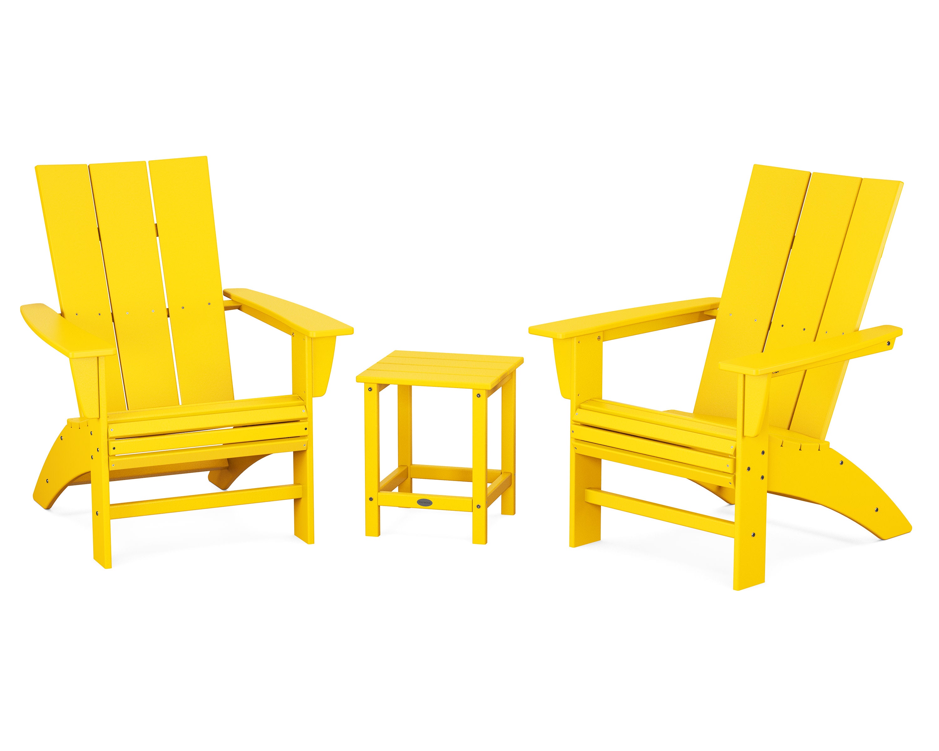 Modern 3-Piece Curveback Adirondack Set with Long Island 18" Side Table in Lemon