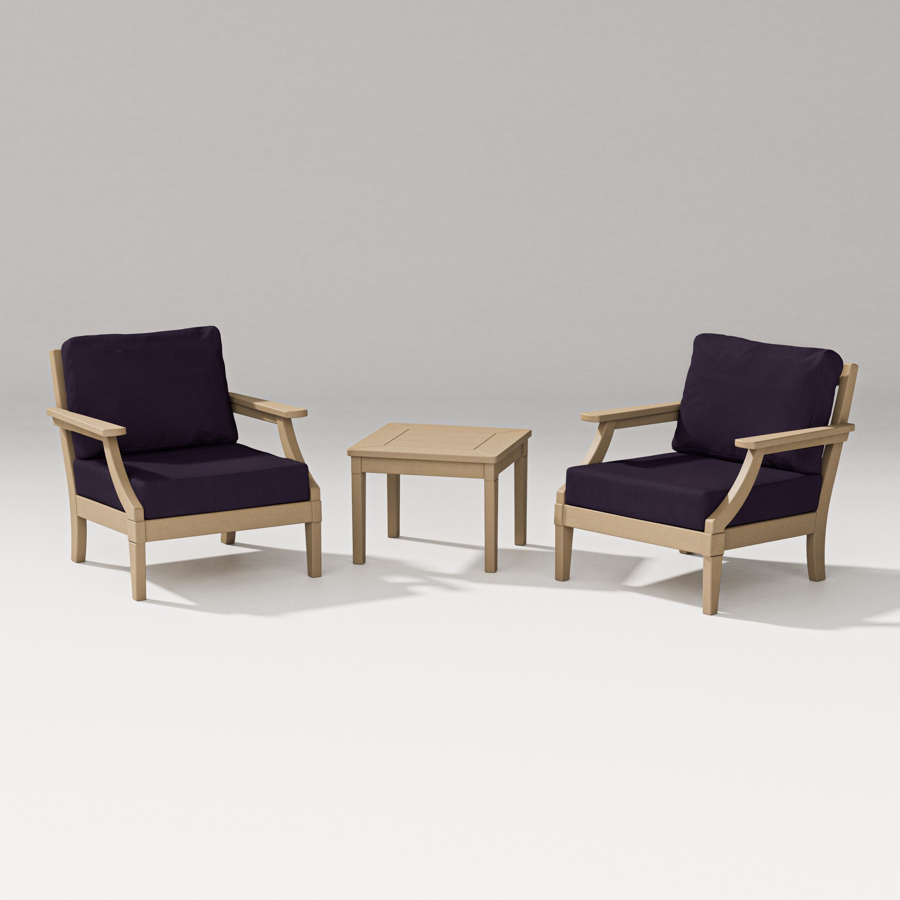 Estate 3-Piece Lounge Chair Set in Vintage Sahara / Navy Linen
