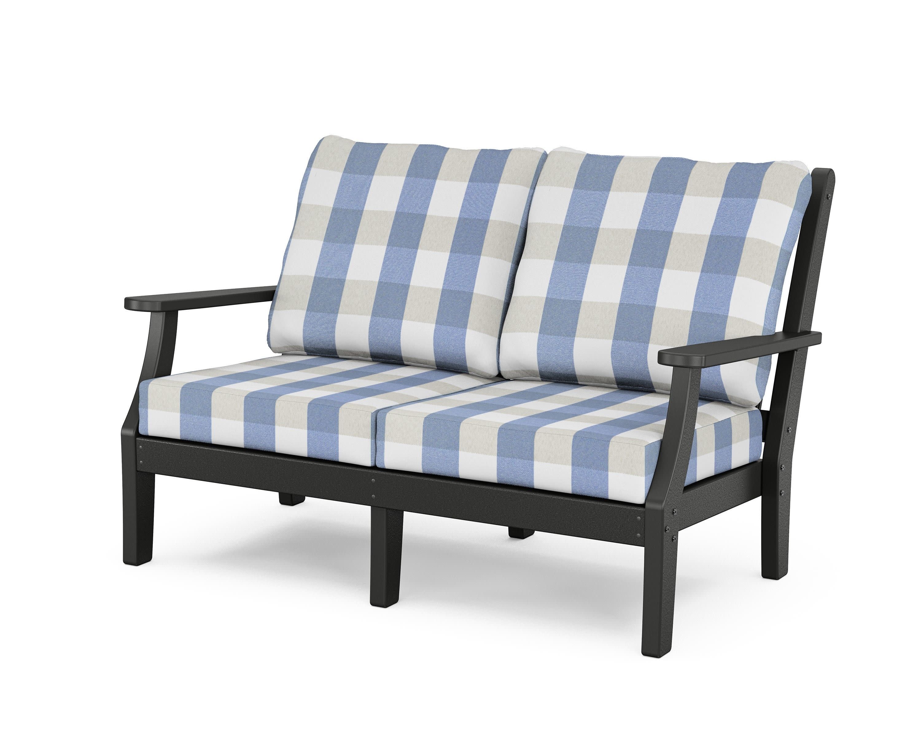 Wovendale Deep Seating Loveseat in Black / Buffalo Plaid Sky Blue