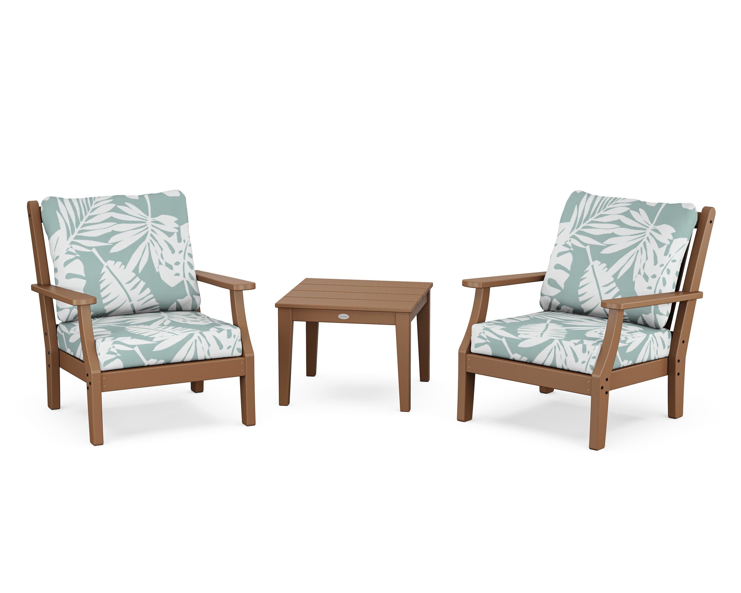 Wovendale 3-Piece Deep Seating Set in Teak / Leaf Glacier Spa