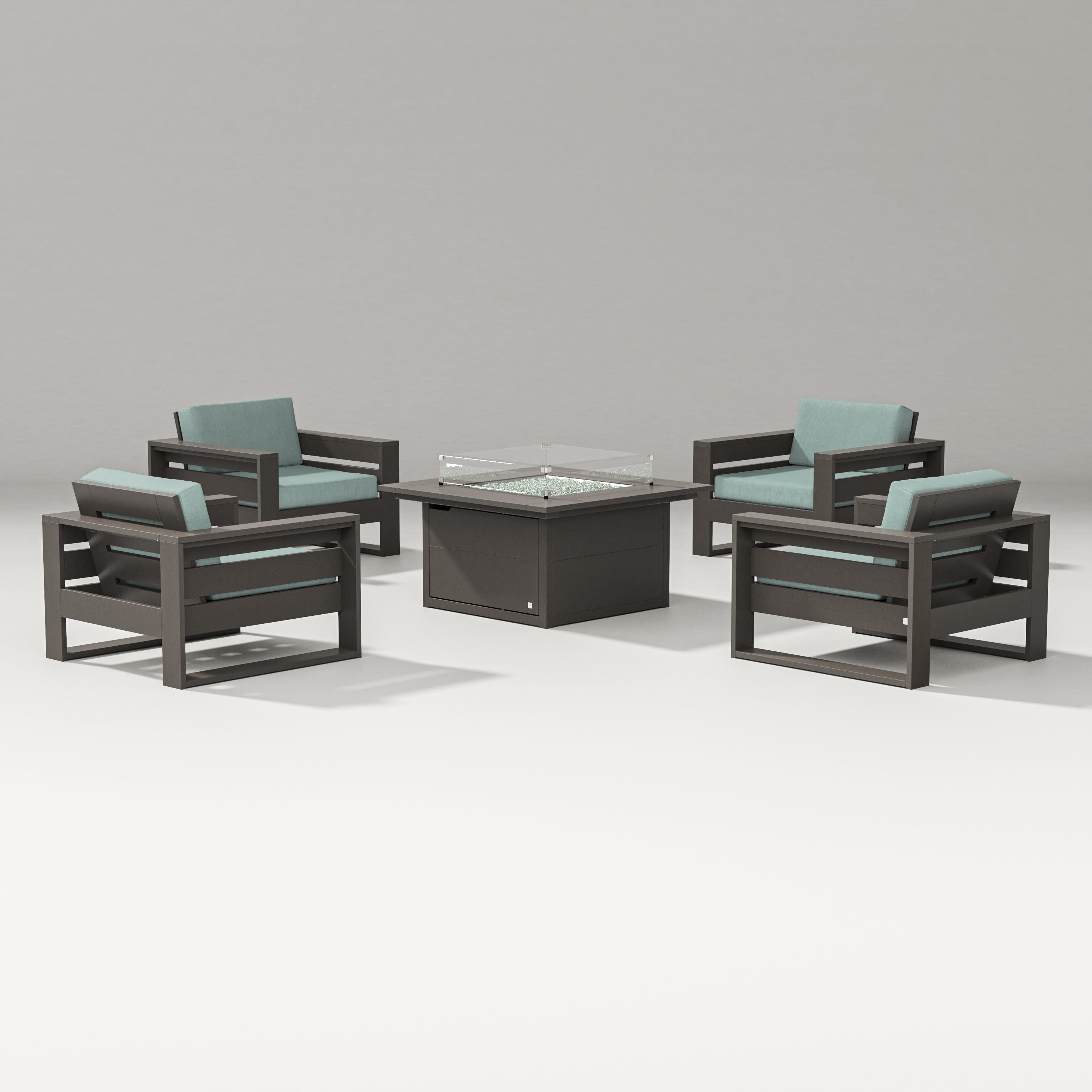 Latitude 5-Piece Lounge Fire Table Set in Vintage Coffee / Glacier Spa