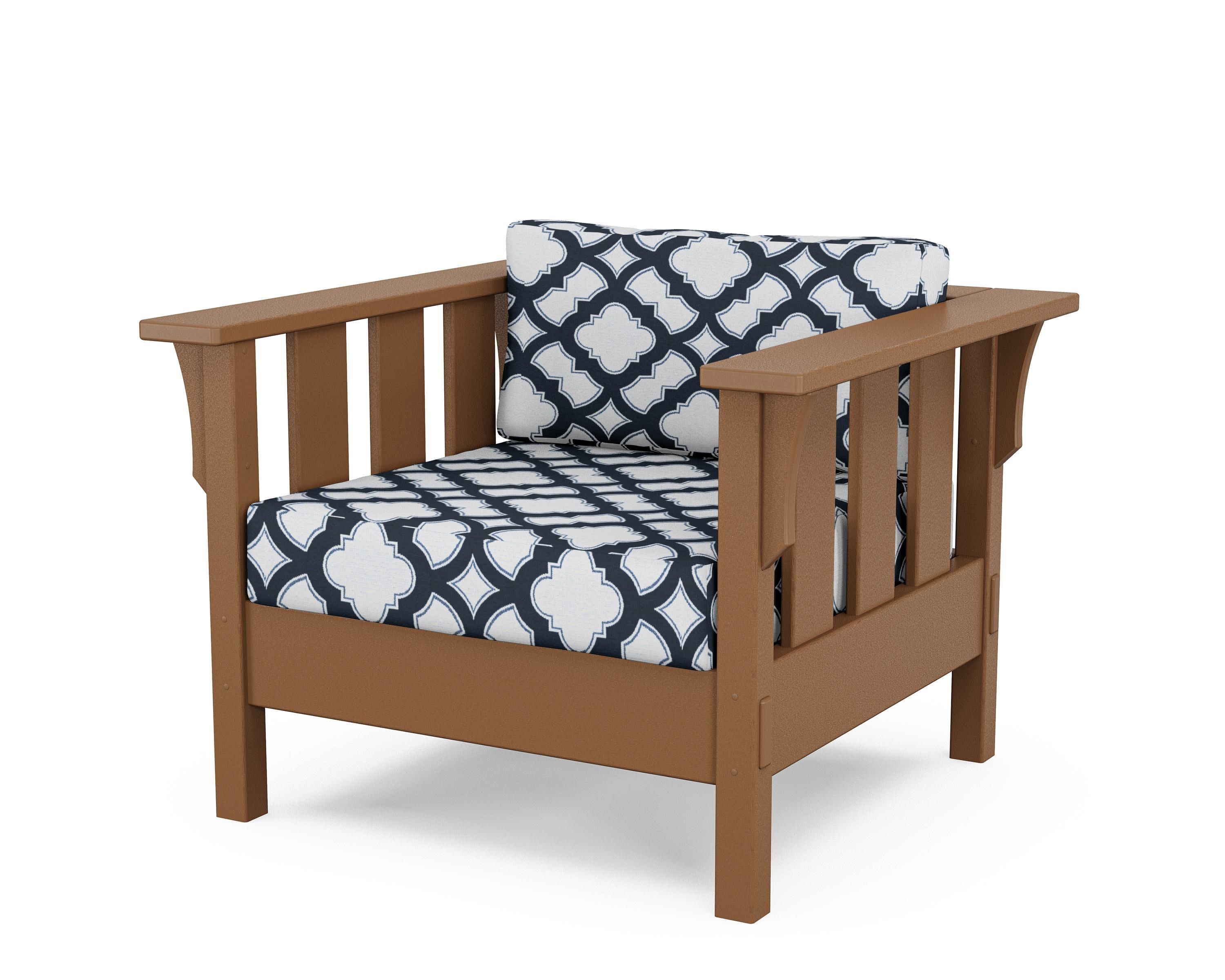Acadia Deep Seating Chair in Teak / Trellis Marine Indigo