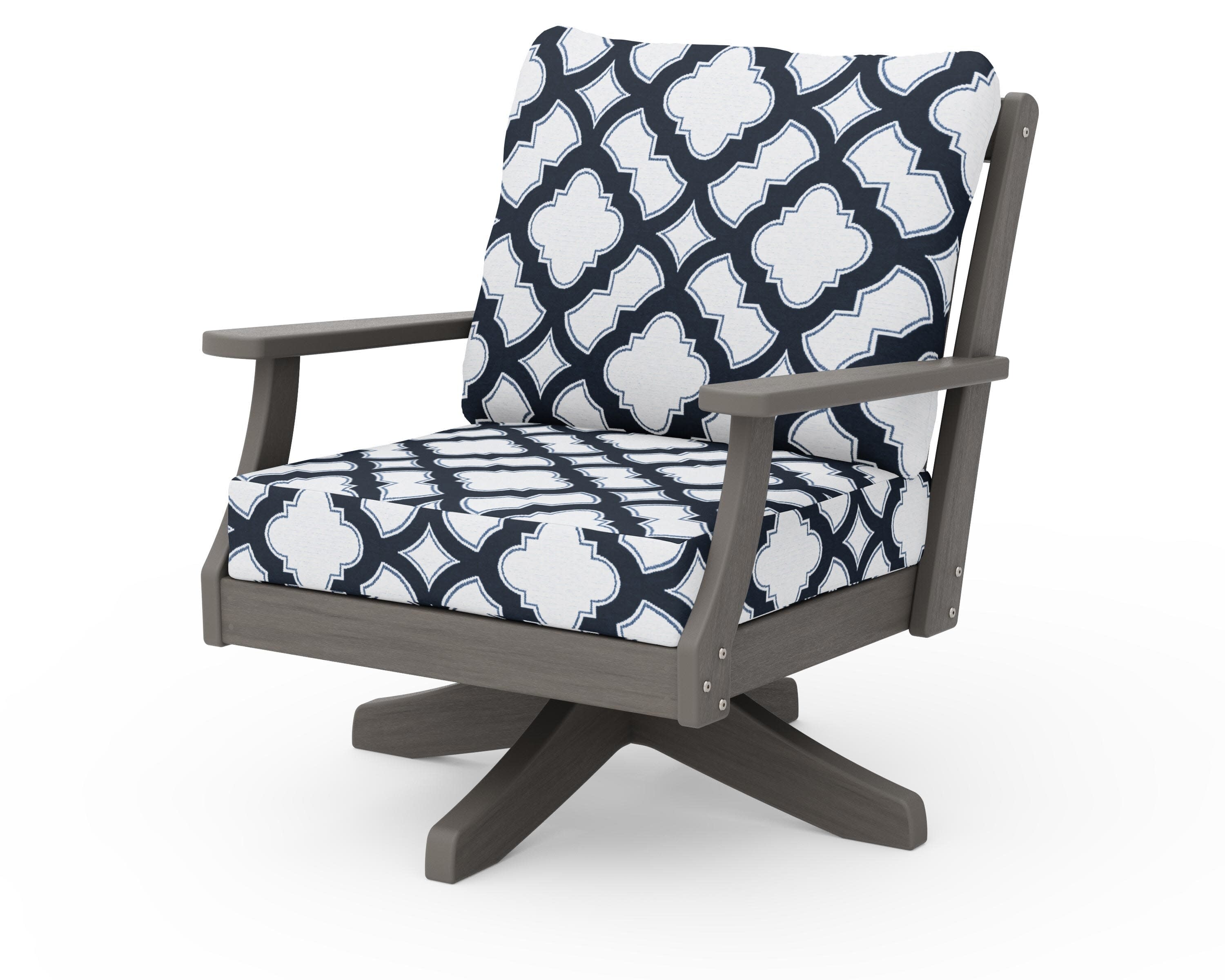 Braxton Deep Seating Swivel Chair in Driftwood / Trellis Marine Indigo