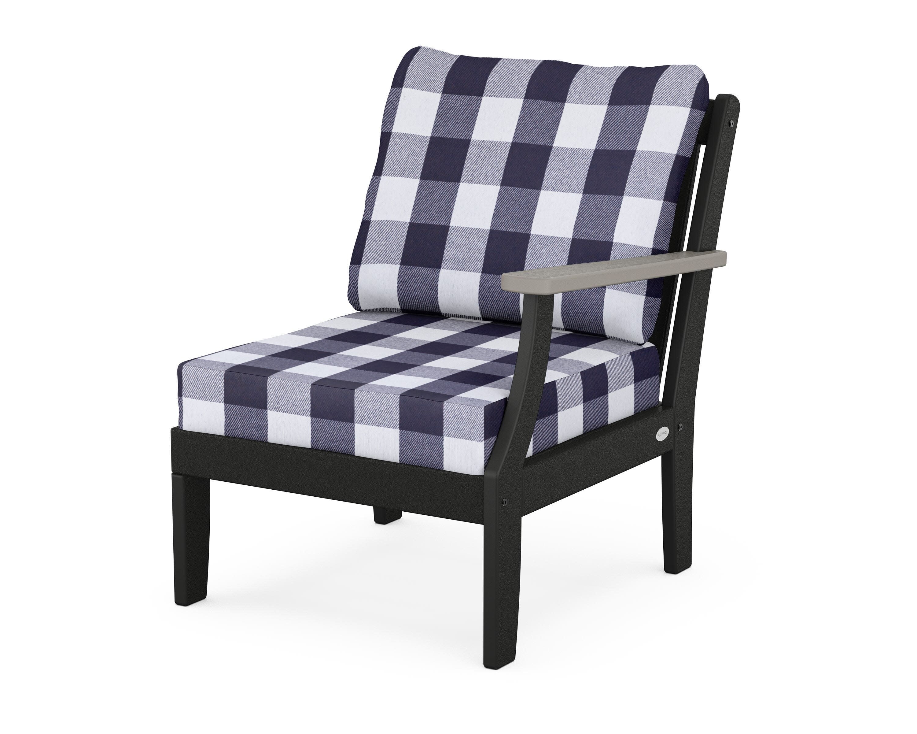 Braxton Modular Right Arm Chair in Black / Driftwood / Buffalo Plaid Navy