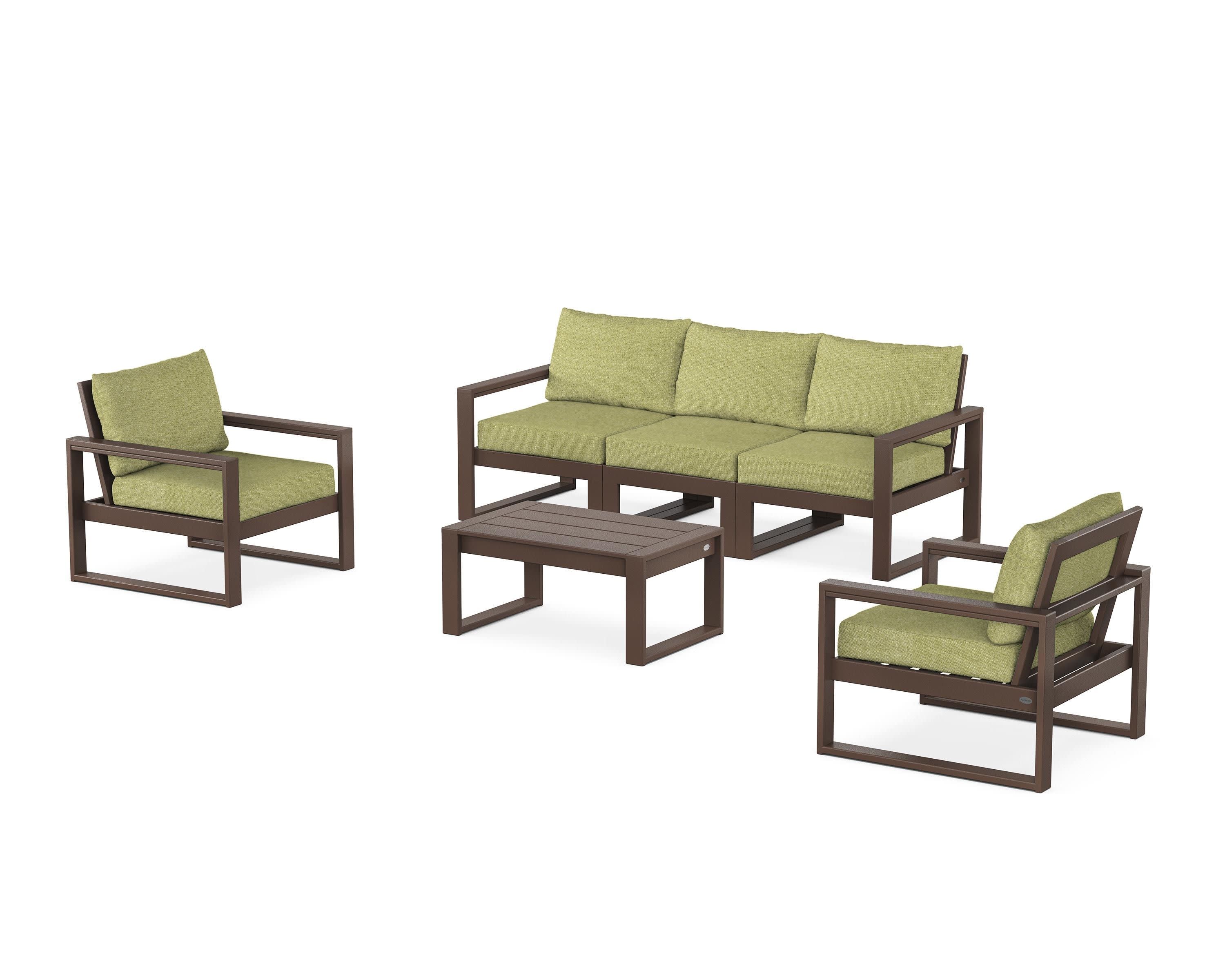 EDGE Sectional 4-Piece Deep Seating Set with Sofa in Mahogany / Chartreuse Boucle