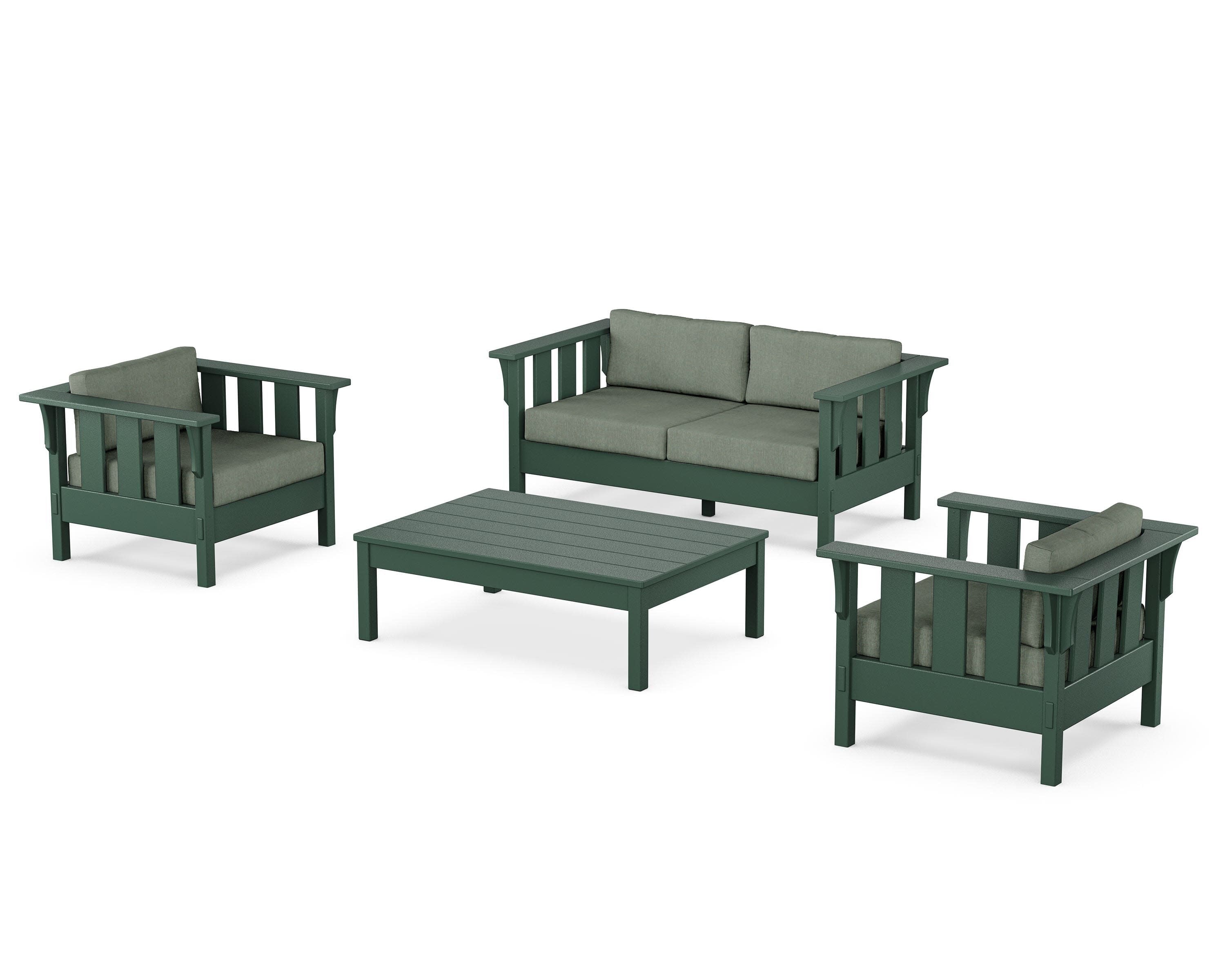Acadia 4-Piece Deep Seating Set with Loveseat in Green / Cast Sage