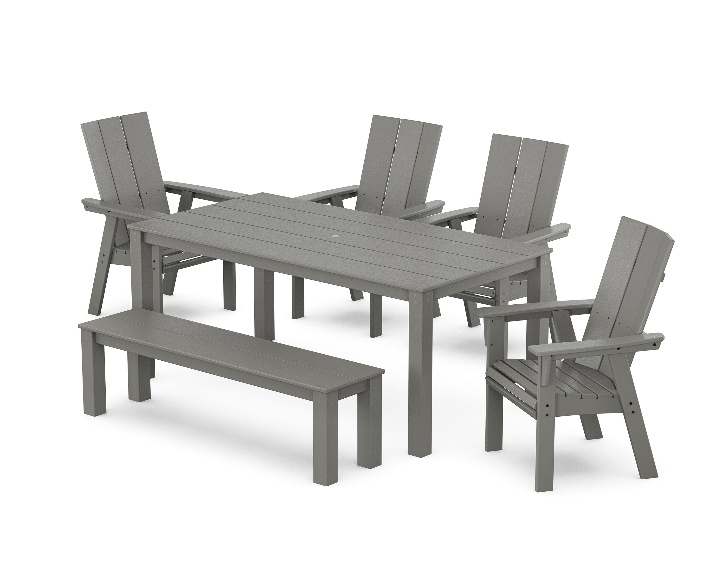 Modern Curveback Adirondack 6-Piece Parsons Dining Set with Bench in Slate Grey