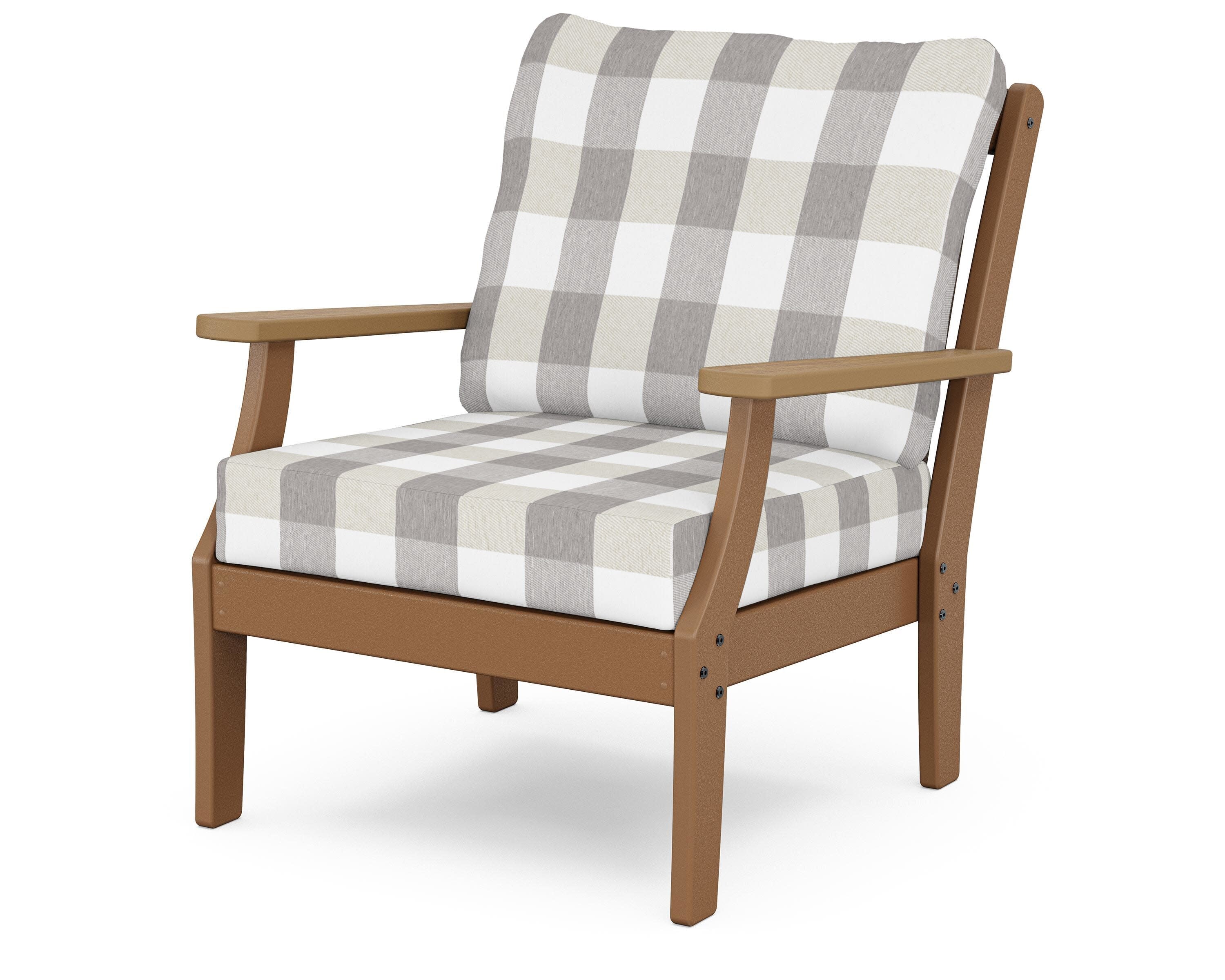 Braxton Deep Seating Chair in Teak / Natural / Buffalo Plaid Grey Mist