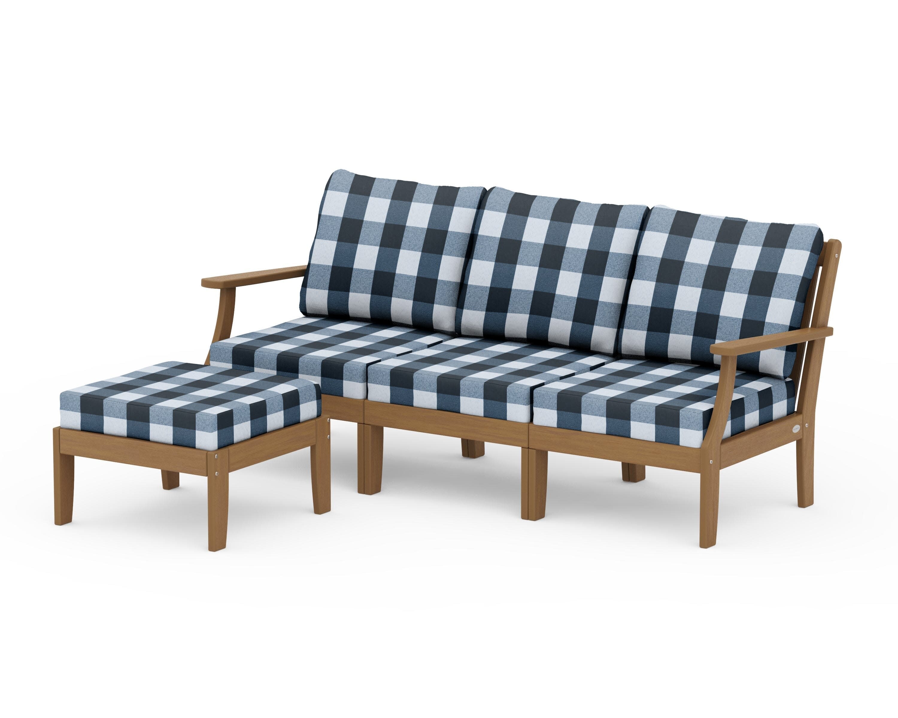 Braxton Modular 4-Piece Deep Seating Set with Ottoman in Natural / Buffalo Plaid Marine Indigo