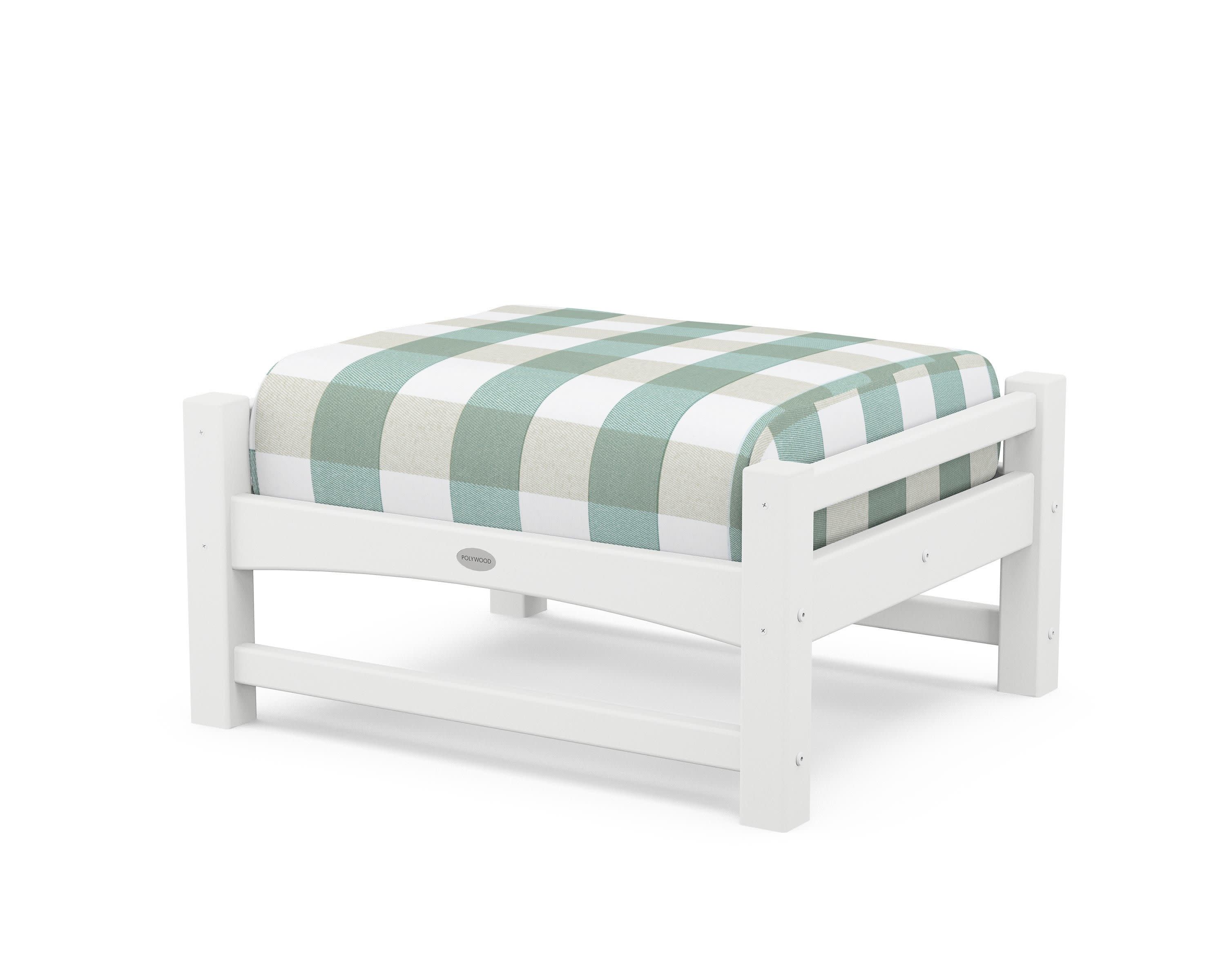 Club Ottoman in White / Buffalo Plaid Glacier Spa