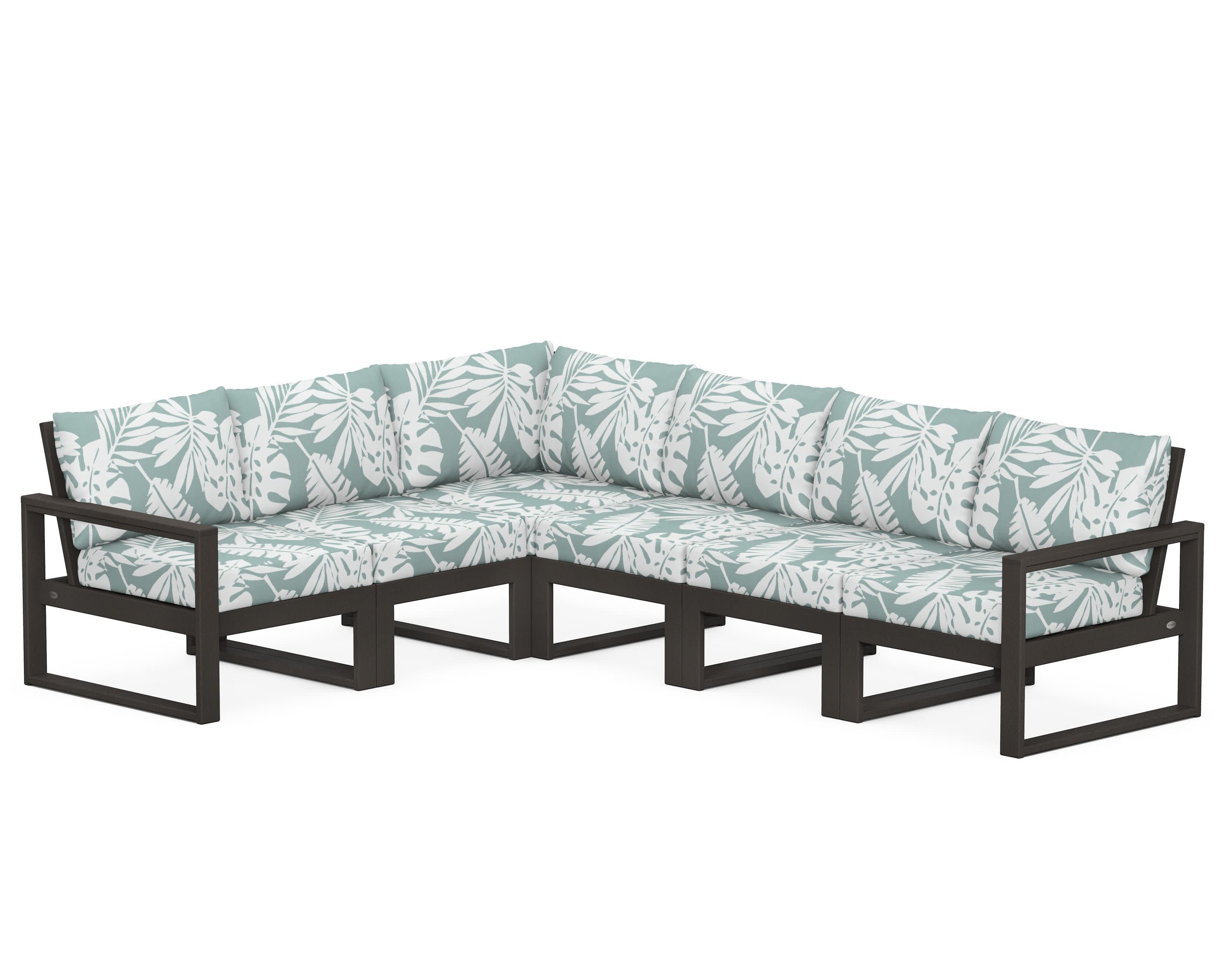 EDGE 6-Piece Modular Deep Seating Set in Vintage Coffee / Leaf Glacier Spa