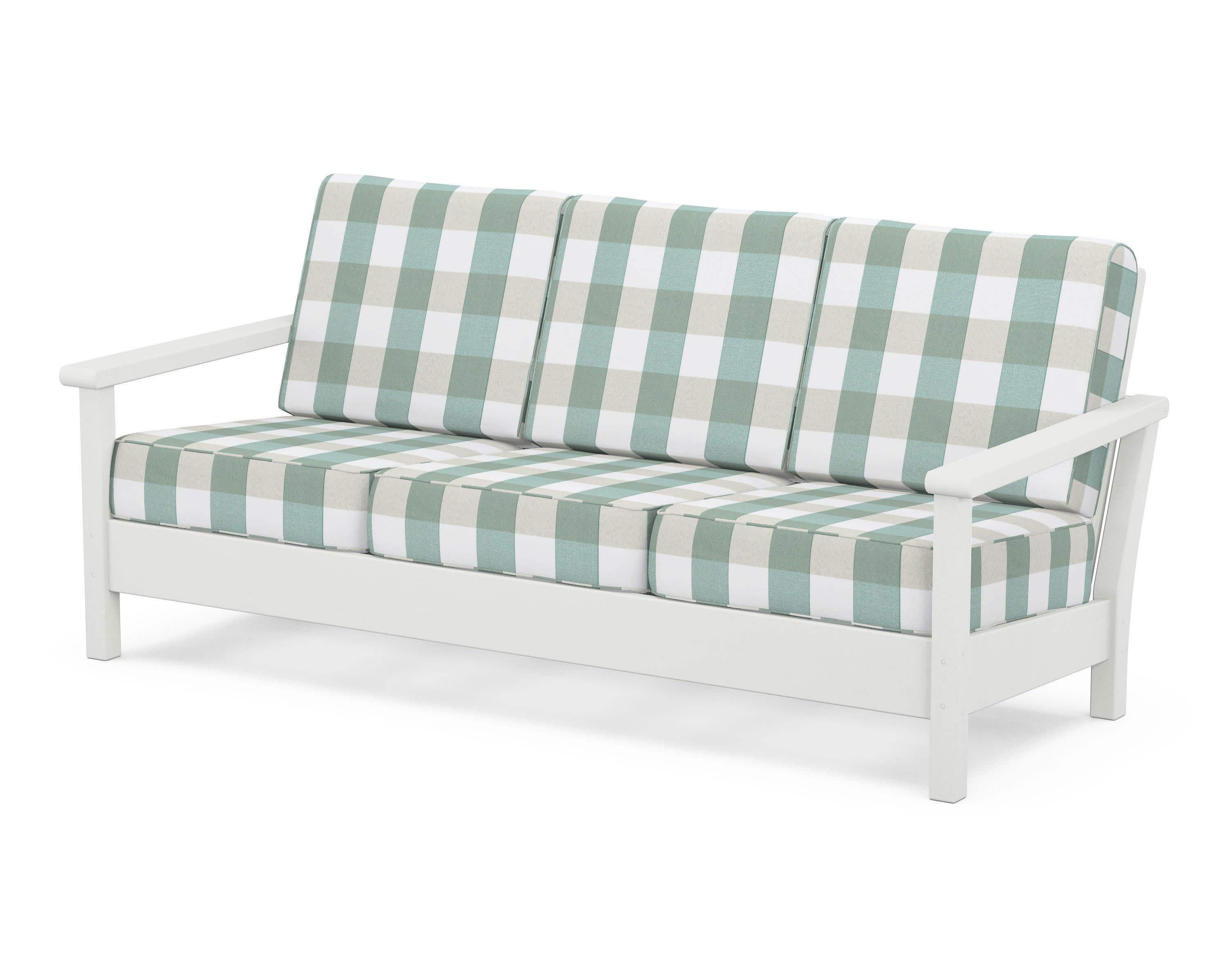 Harbour Deep Seating Sofa in Vintage White / Buffalo Plaid Glacier Spa