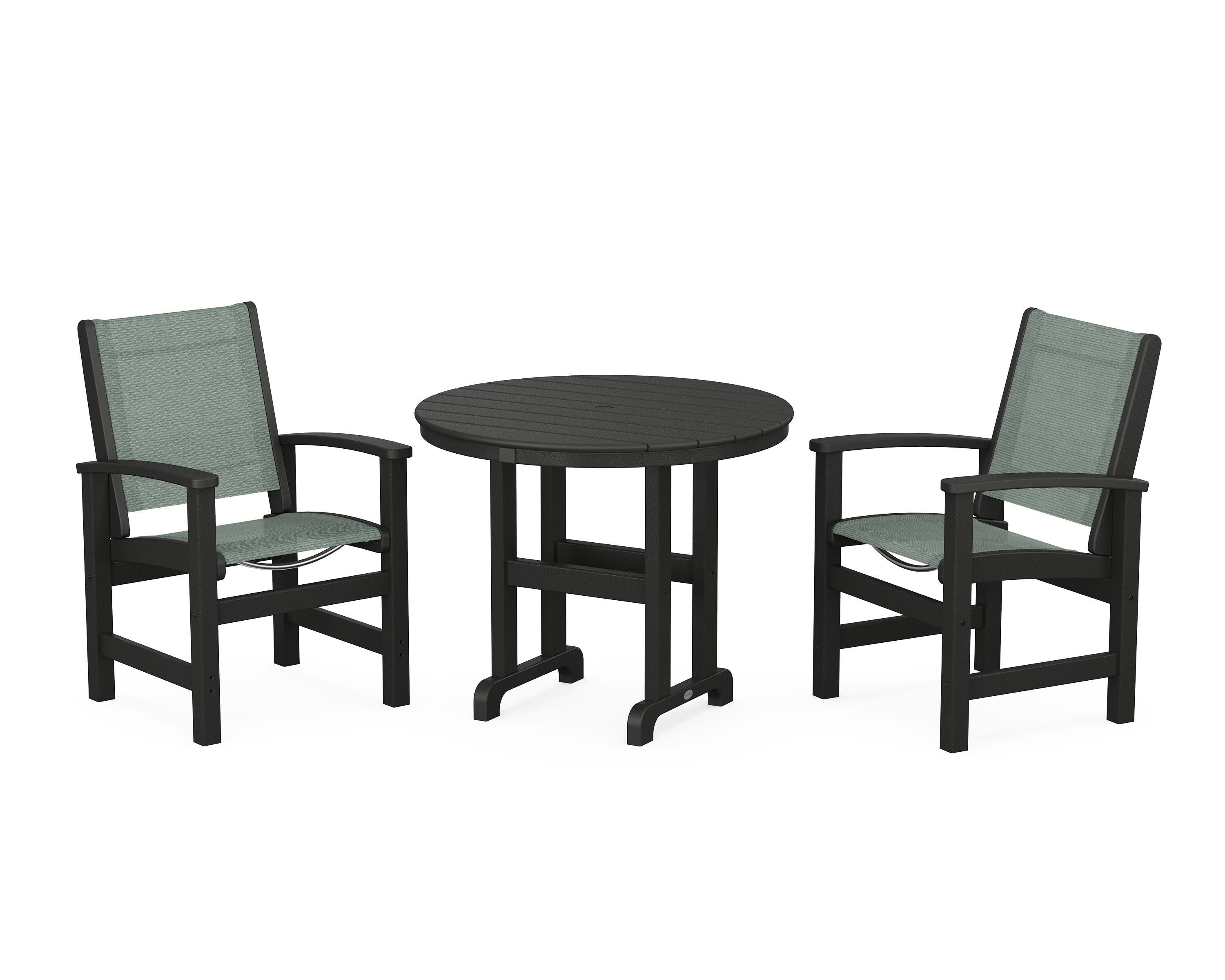 Coastal 3-Piece Round Dining Set in Black / Dupioni Sea Mist Sling
