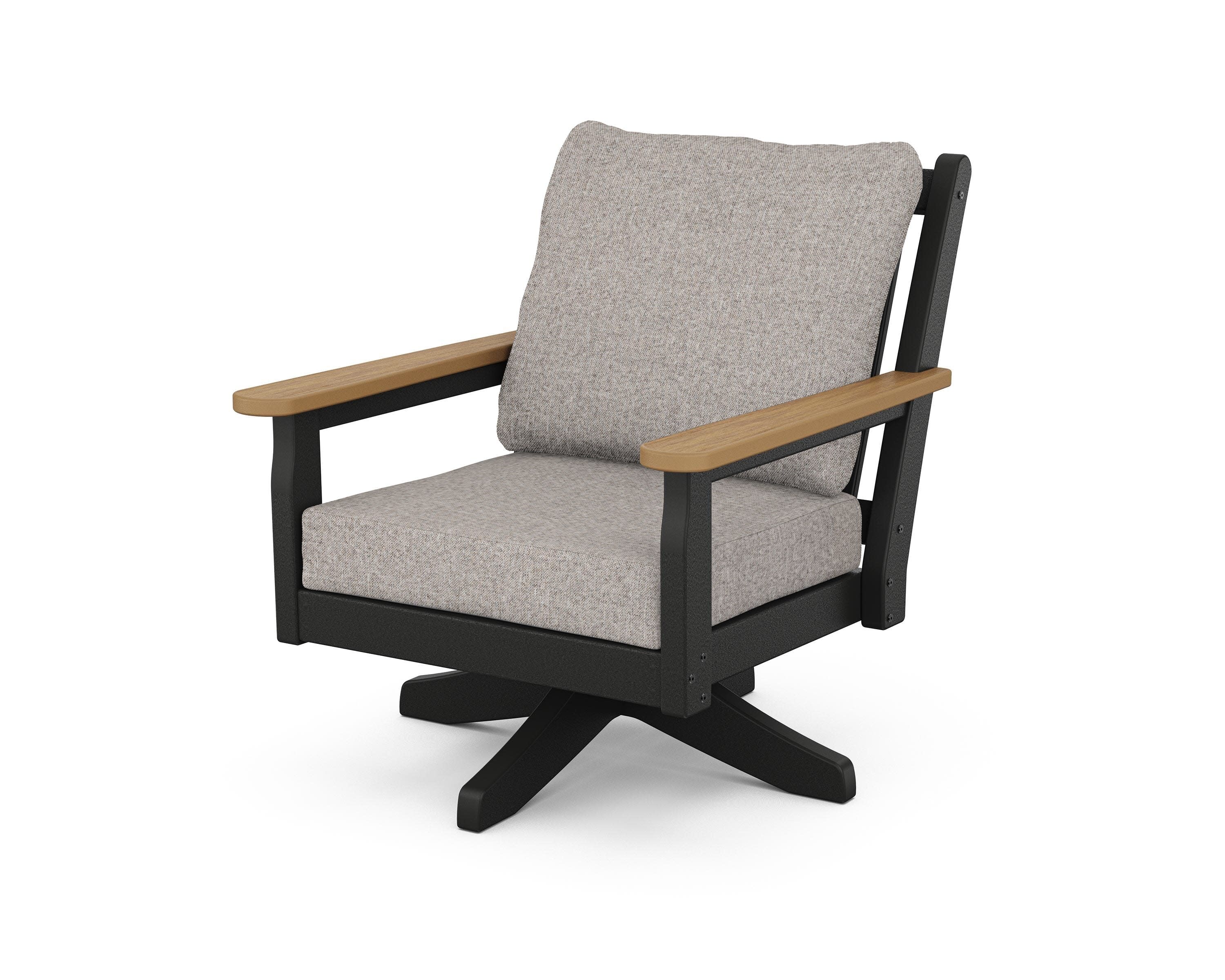 Chippendale Deep Seating Swivel Chair in Black / Natural / Weathered Tweed