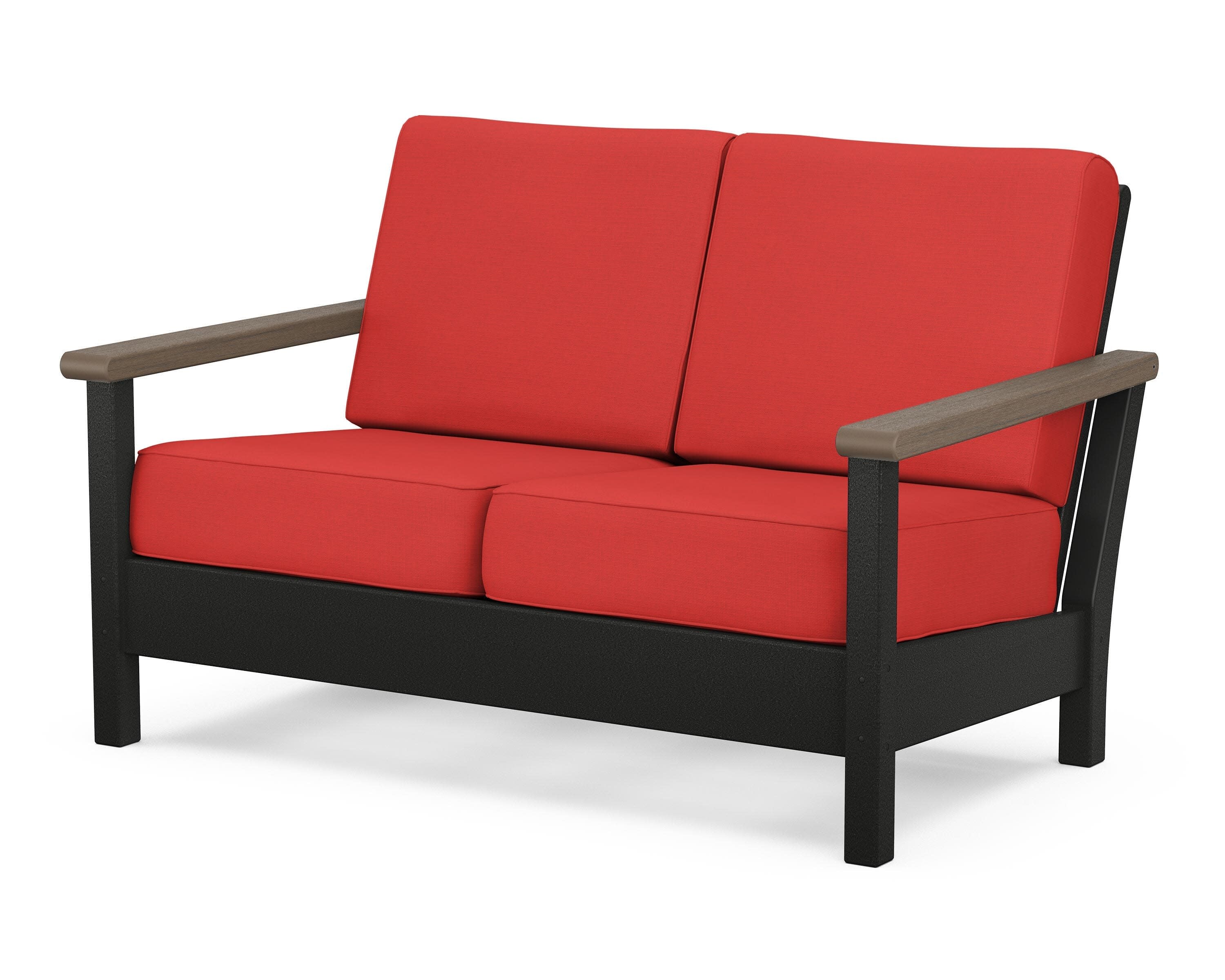 Harbour Deep Seating Loveseat in Black / Kona / Crimson Linen