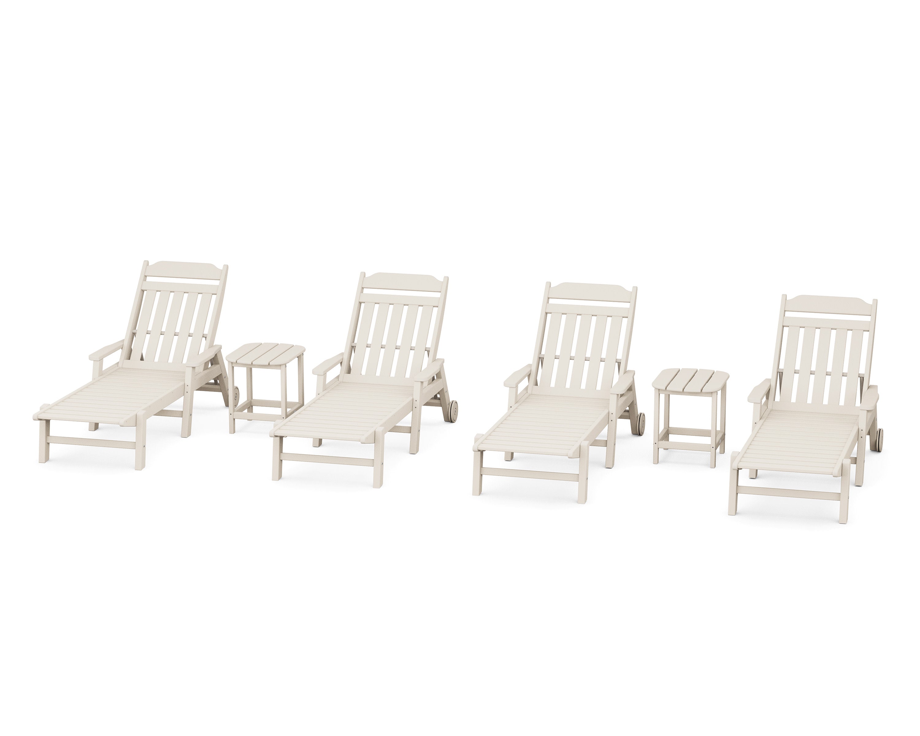 Cottage 6-Piece Chaise Set with Arms and Wheels in Sand