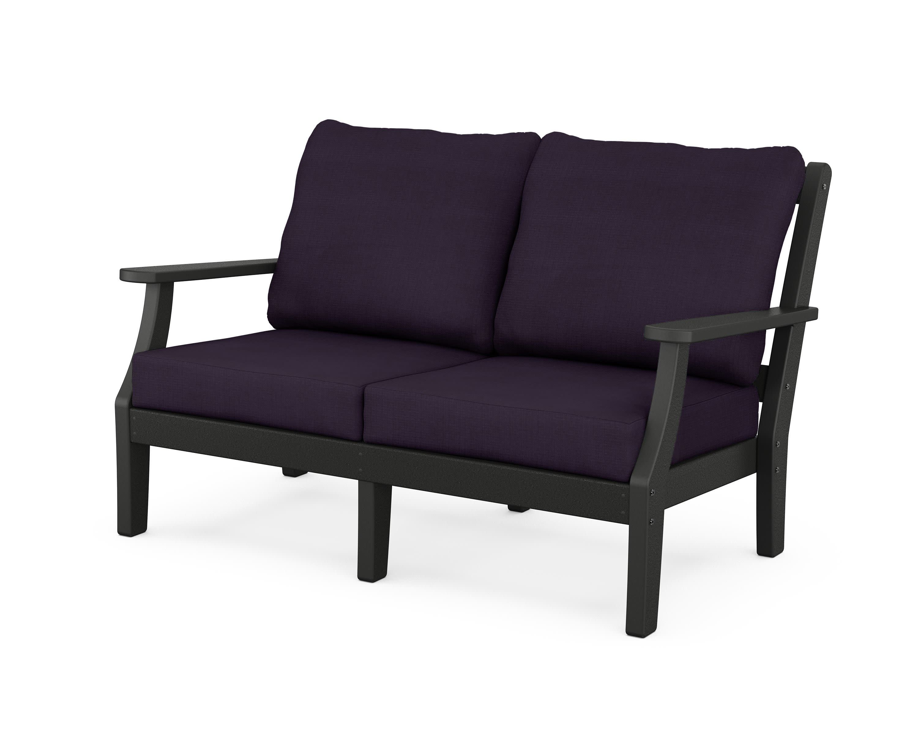 Chinoiserie Deep Seating Loveseat in Black / Navy Linen