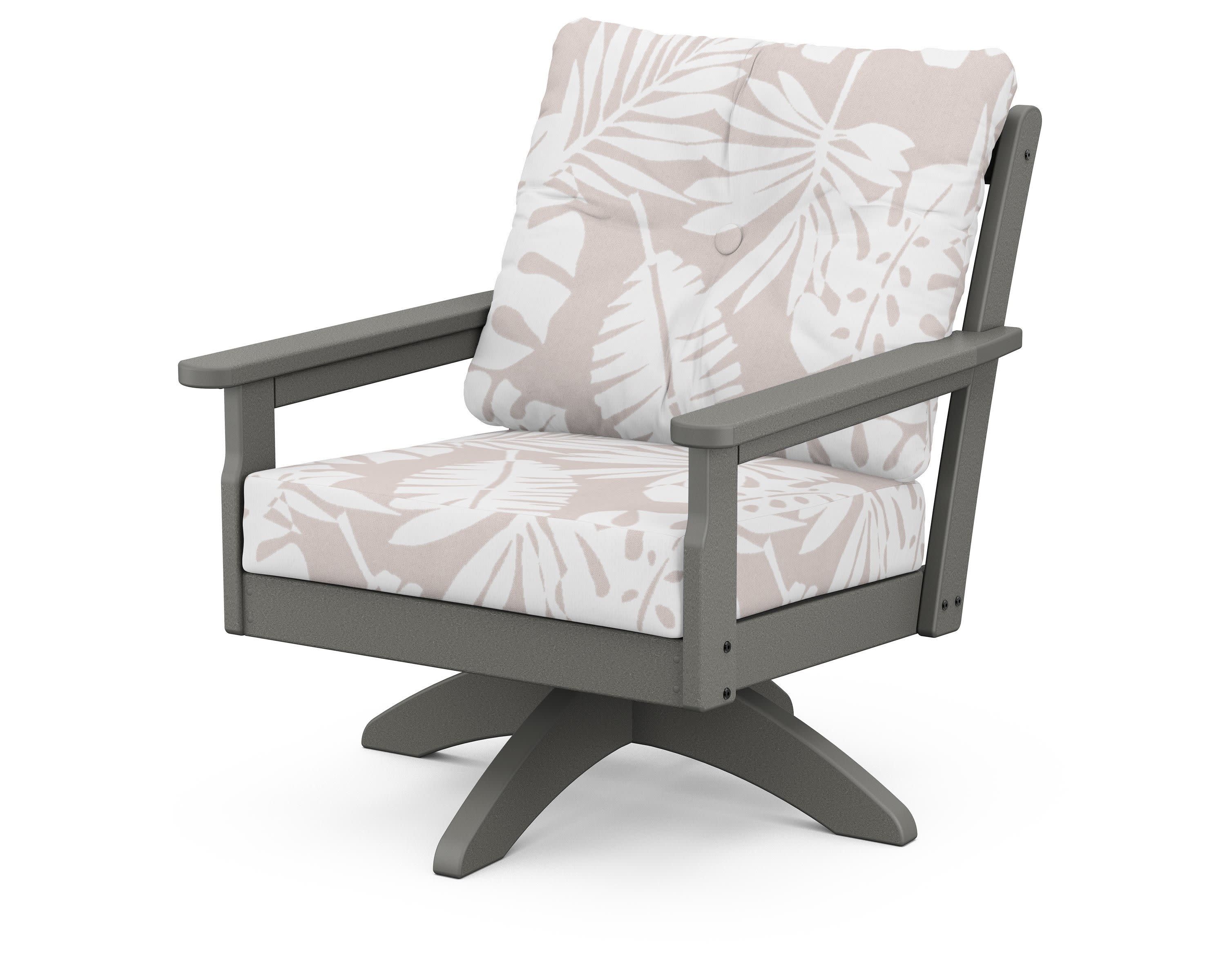 Vineyard Deep Seating Swivel Chair in Slate Grey / Leaf Dune Burlap