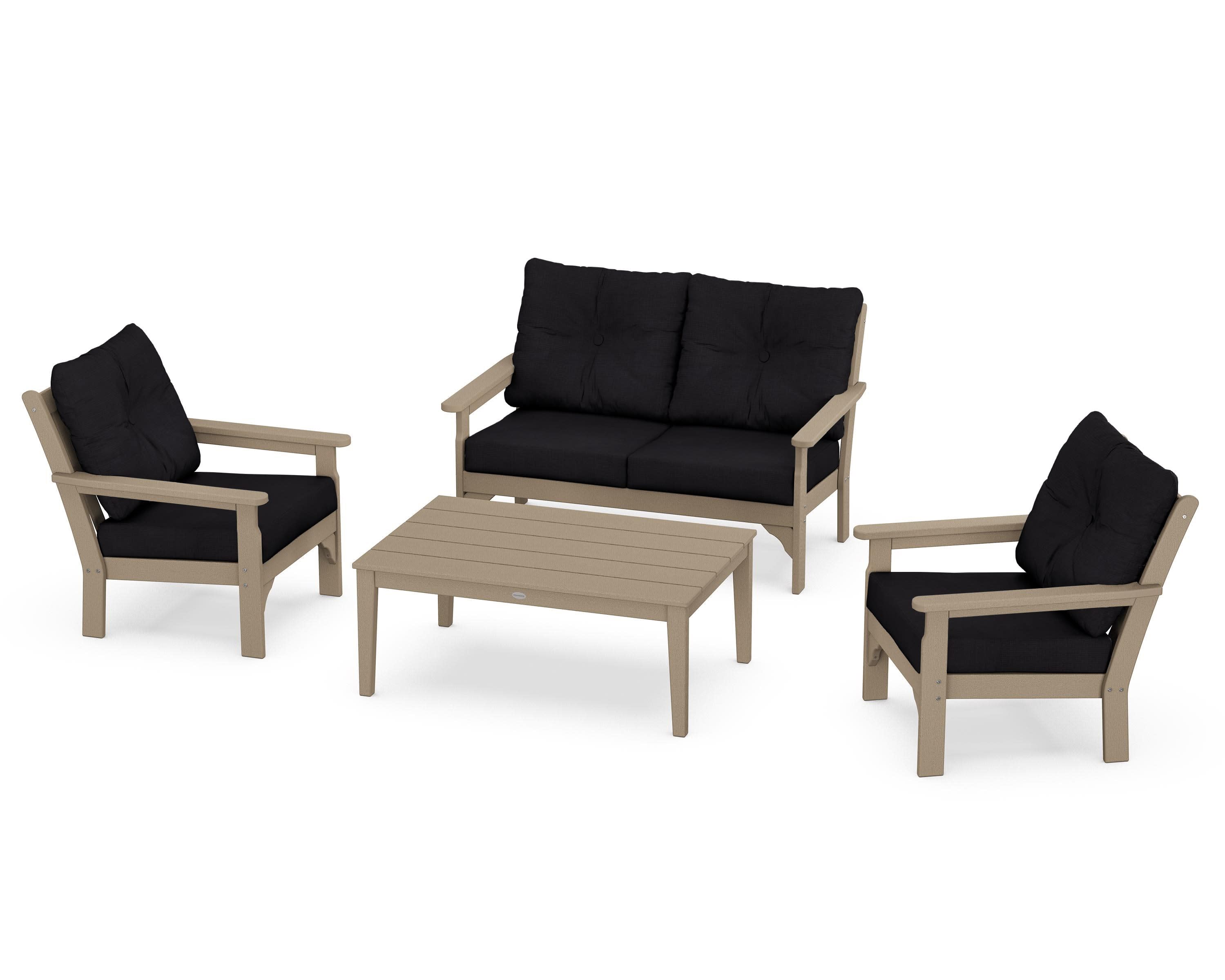 Vineyard 4-Piece Deep Seating Set in Vintage Sahara / Midnight Linen