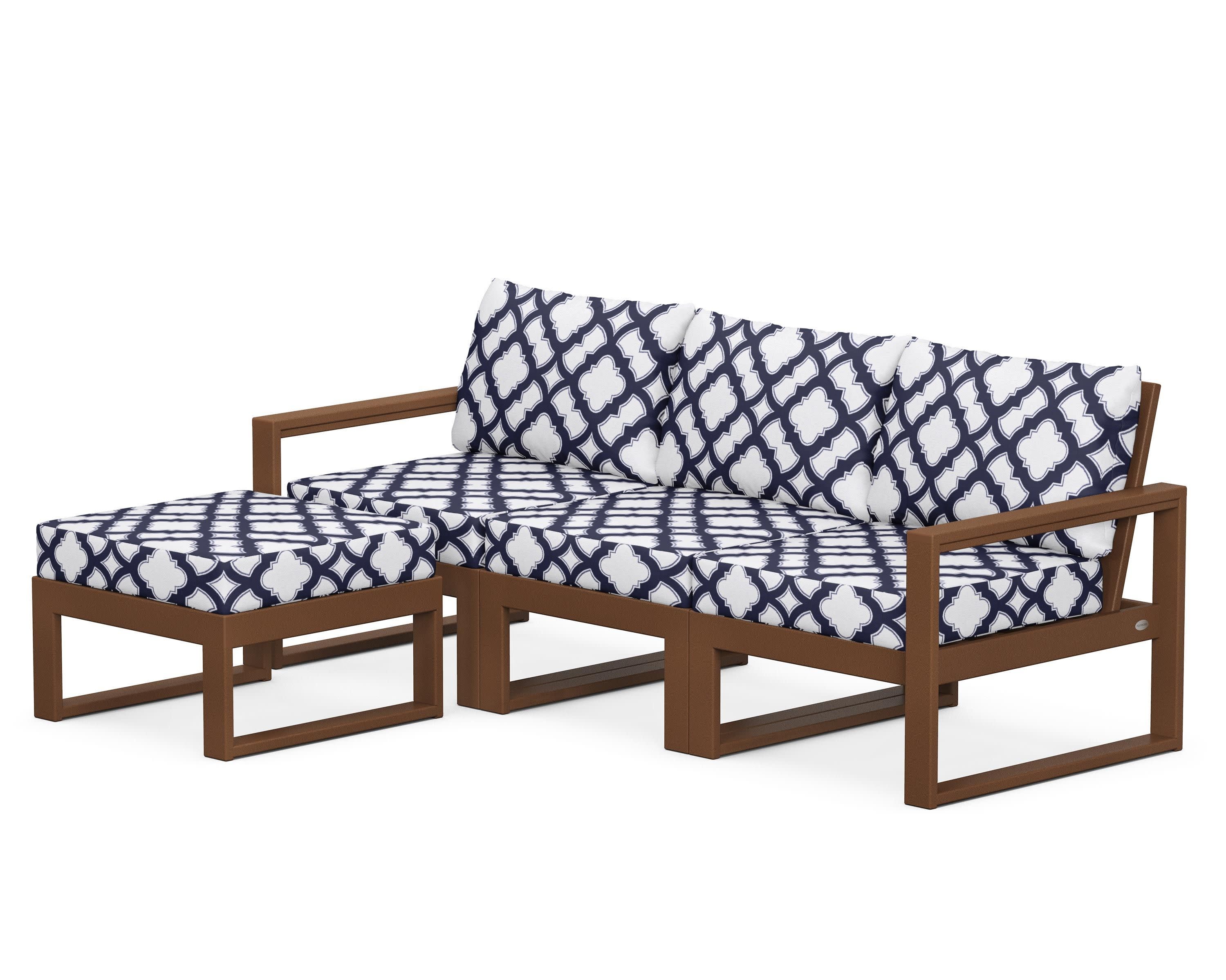 EDGE 4-Piece Modular Deep Seating Set with Ottoman in Teak / Trellis Navy