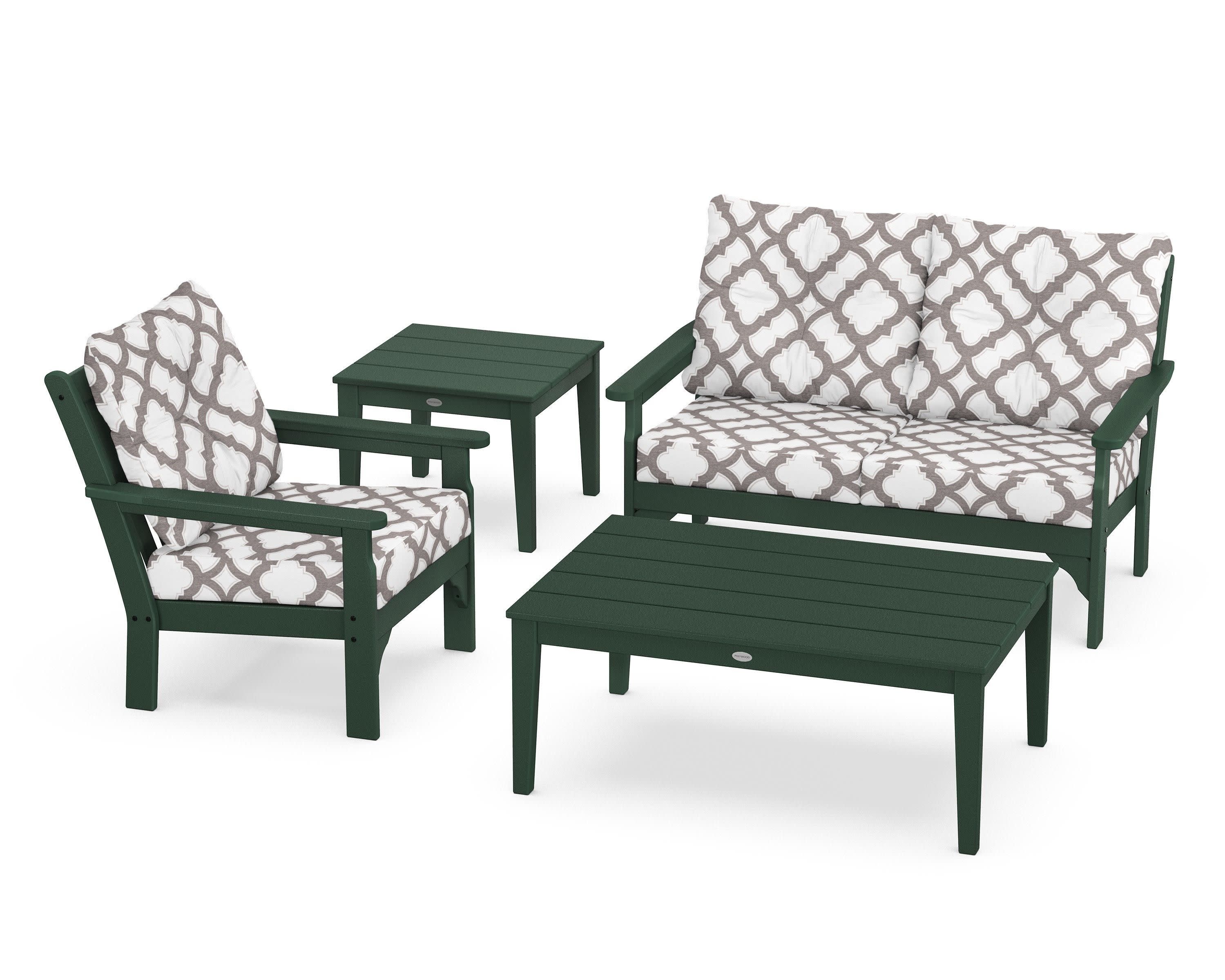 Vineyard 4-Piece Deep Seating Set in Green / Trellis Grey Mist