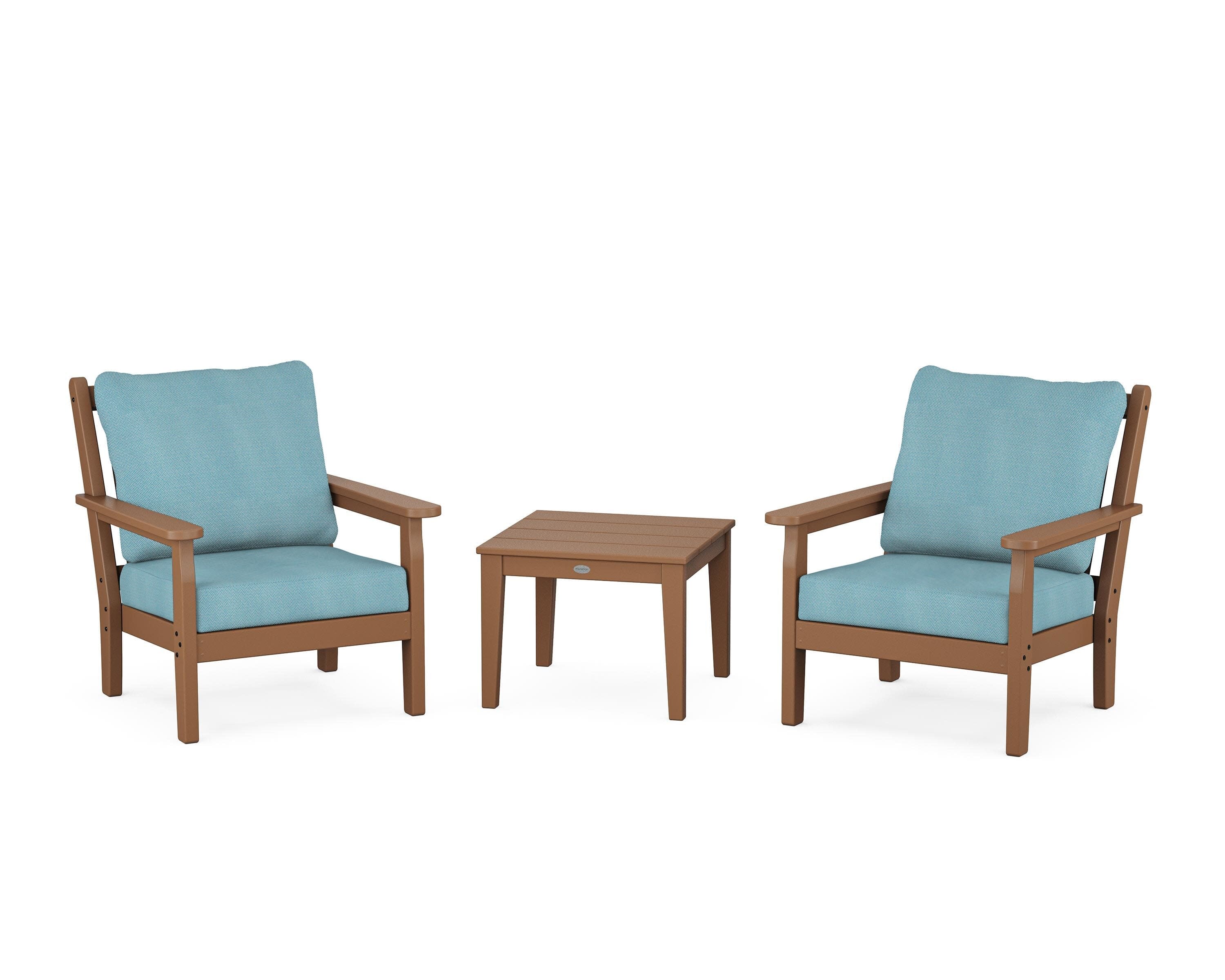 Chippendale 3-Piece Deep Seating Set in Teak / Lattice Sky Blue
