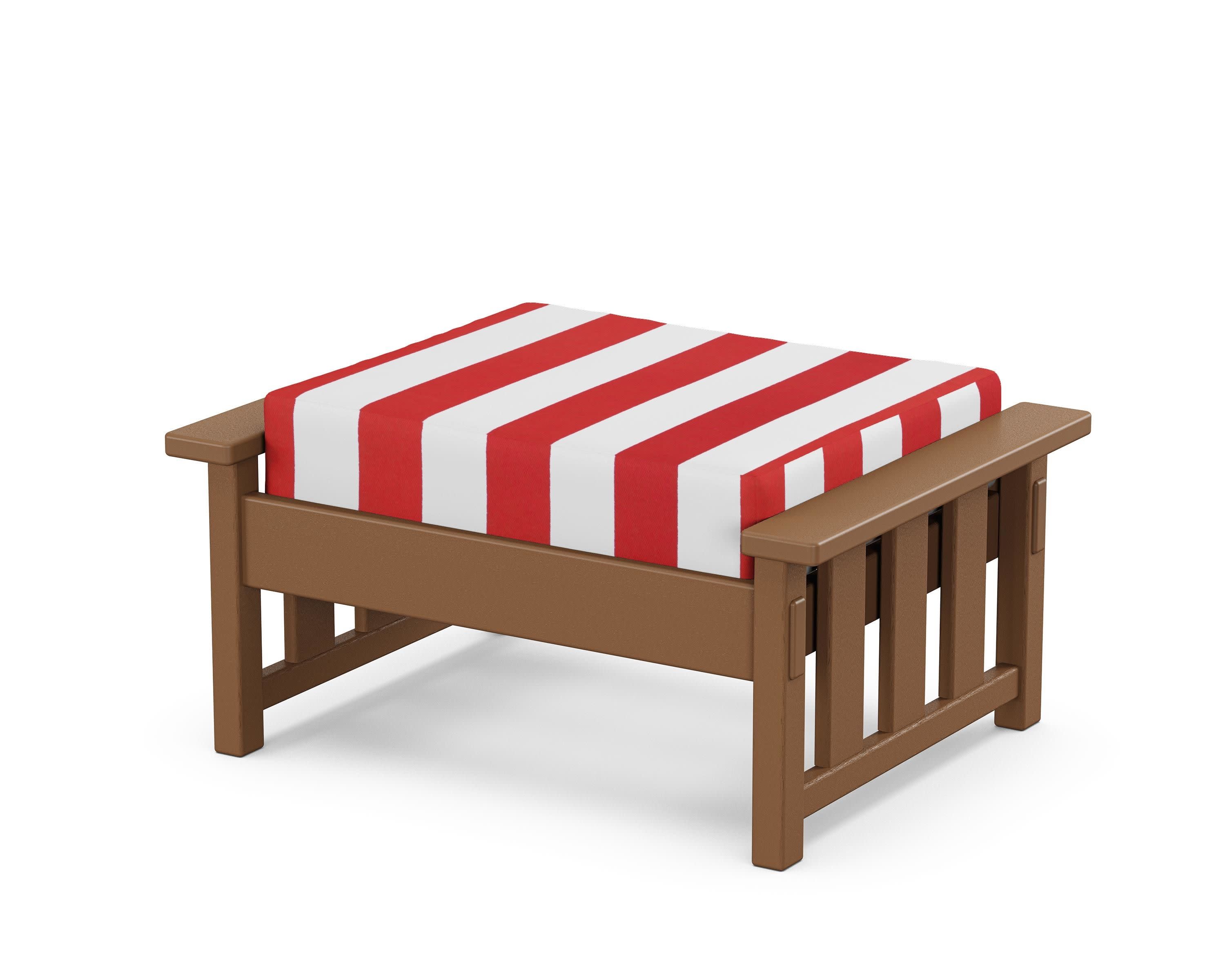 Acadia Deep Seating Ottoman in Teak / Cabana Stripe Crimson